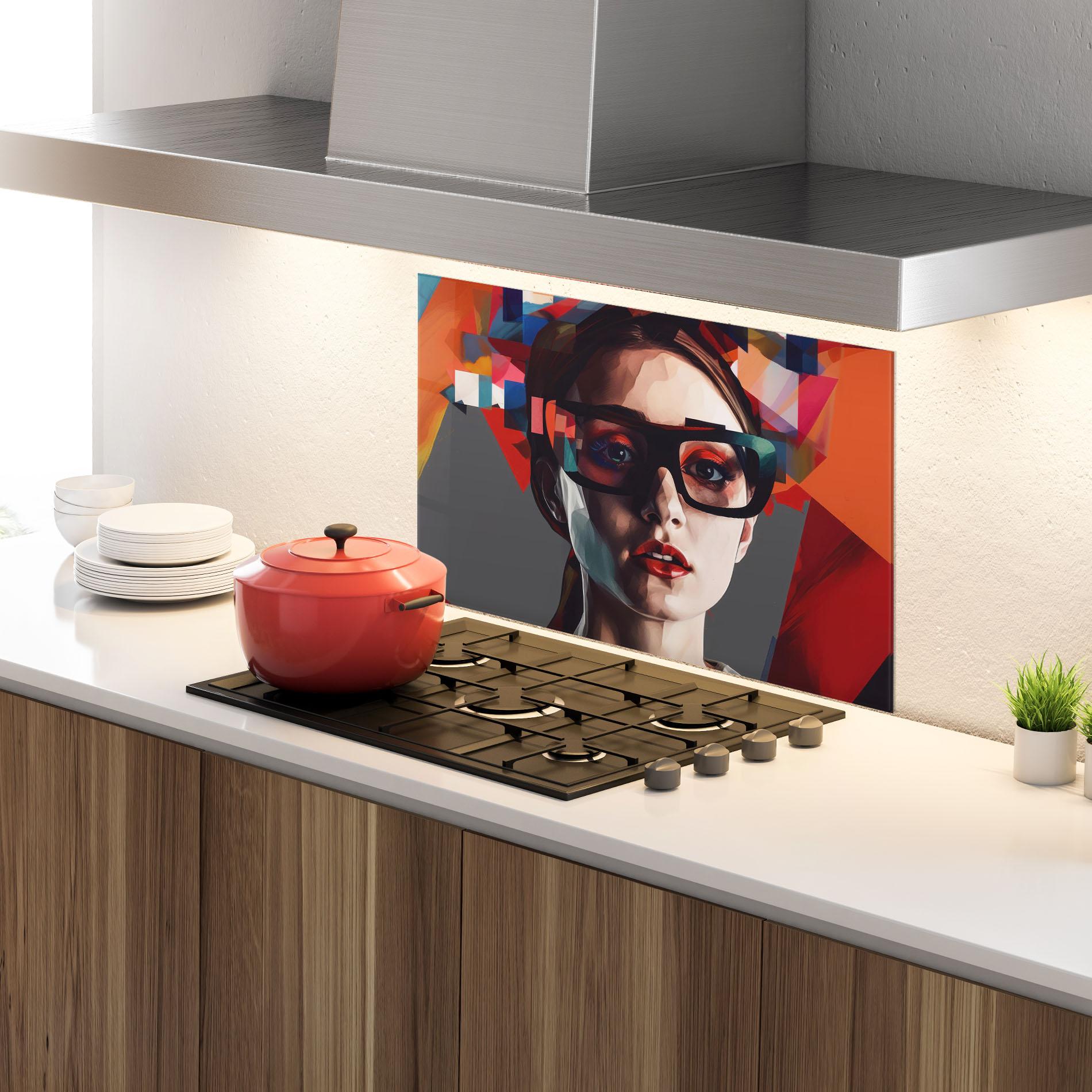 Konyhai üveg hátfal Big Black Glasses mockup 4