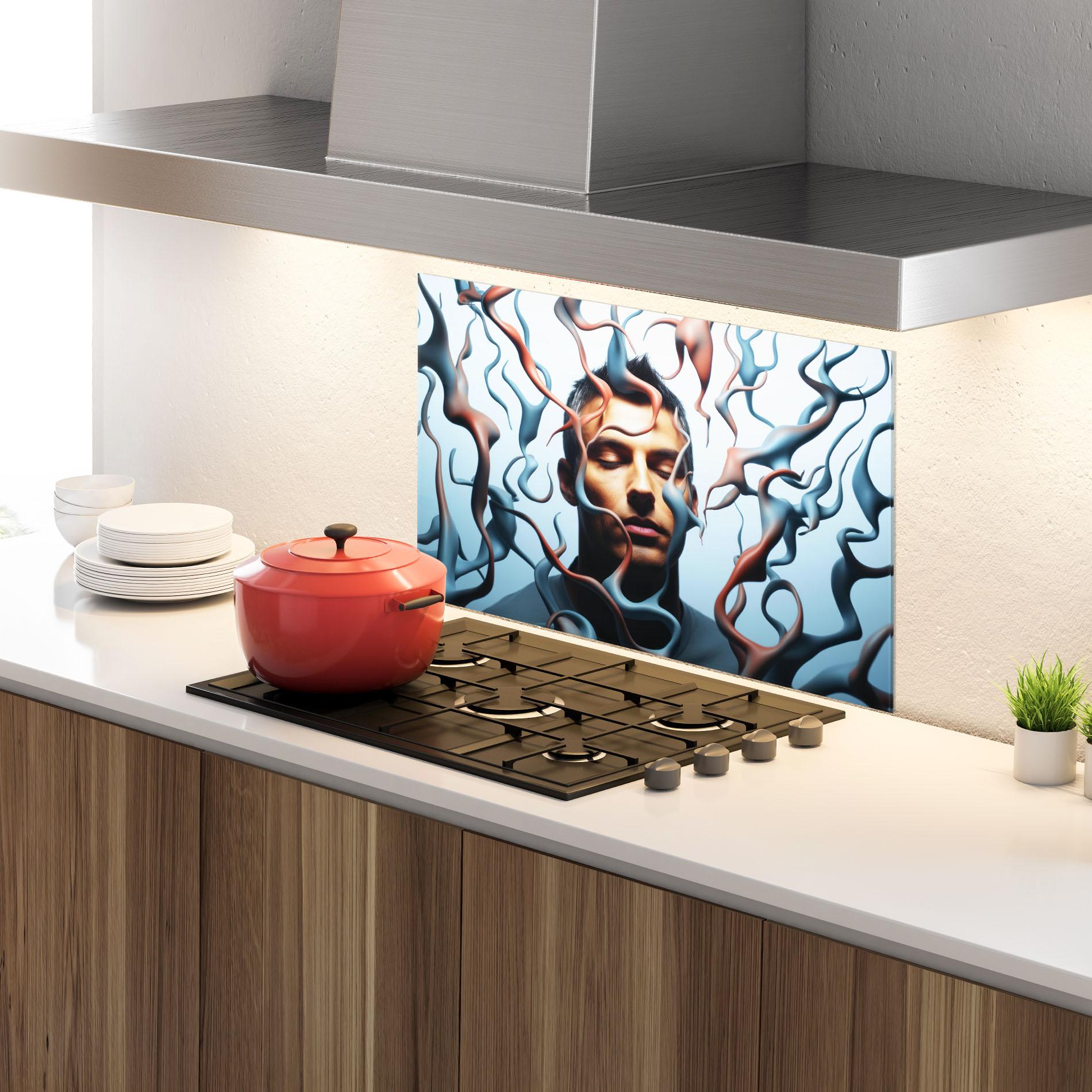 Konyhai üveg hátfal Blue Red Swirls mockup 4