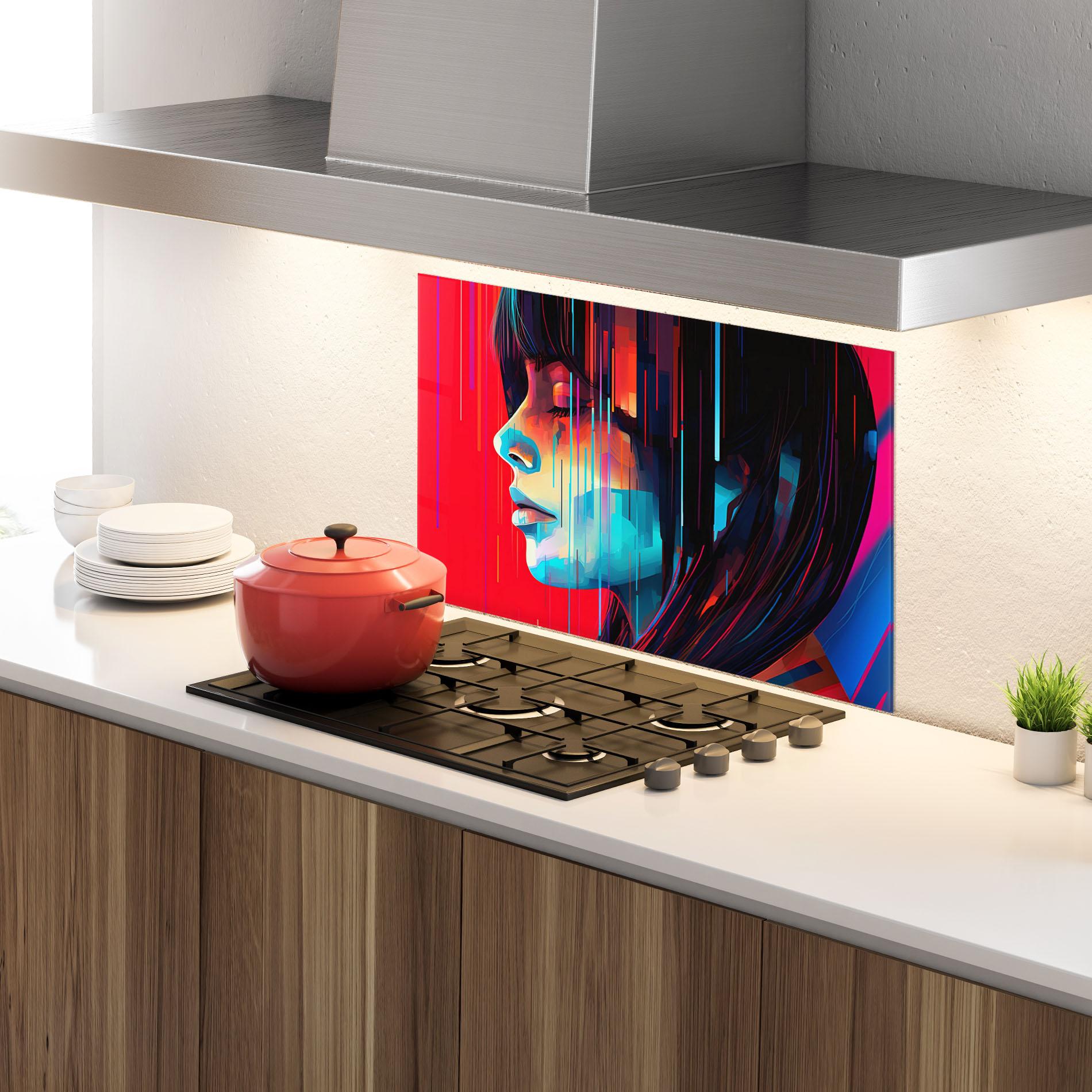 Konyhai üveg hátfal Colorful Glitchy Portrait mockup 4