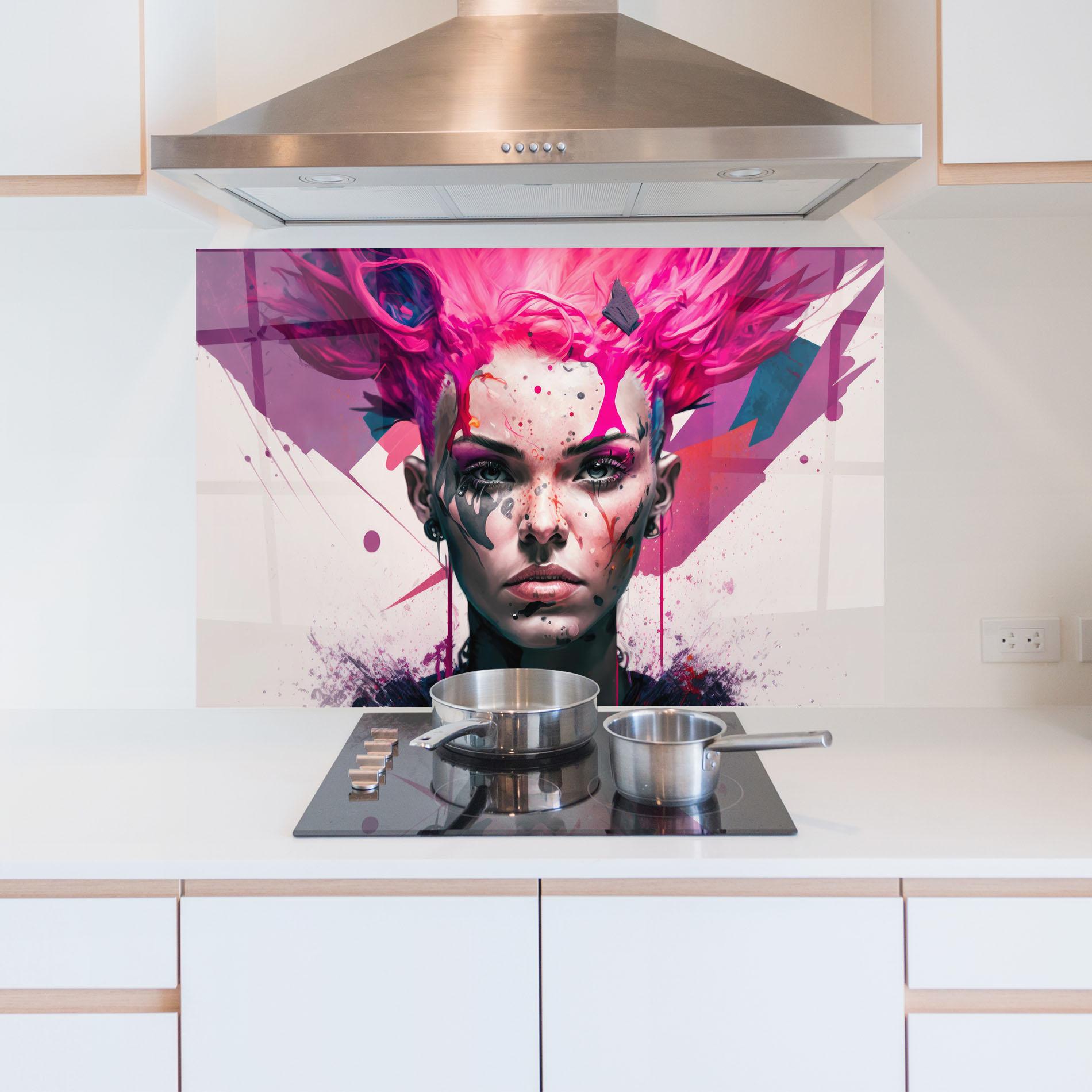 Konyhai üveg hátfal Abstract Pink Hair mockup 5