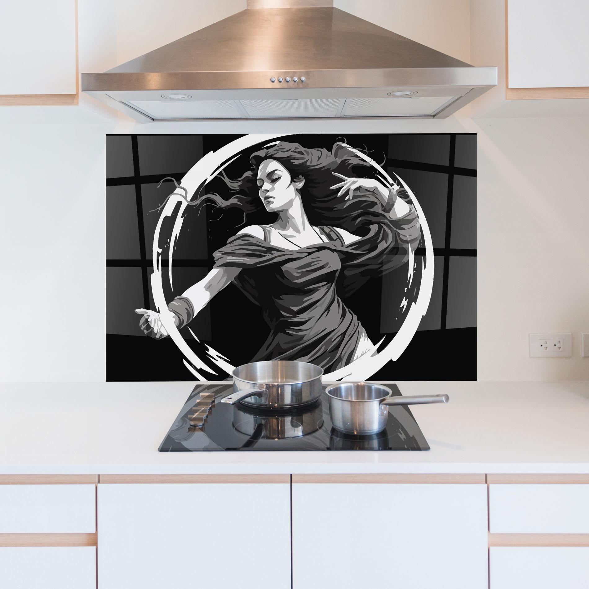 Konyhai üveg hátfal Circle Grey Lady mockup 5