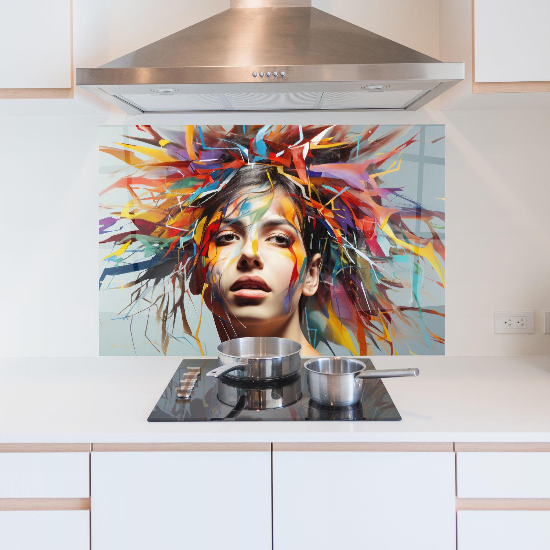 Konyhai üveg hátfal Colorful Paint Hair mockup 5
