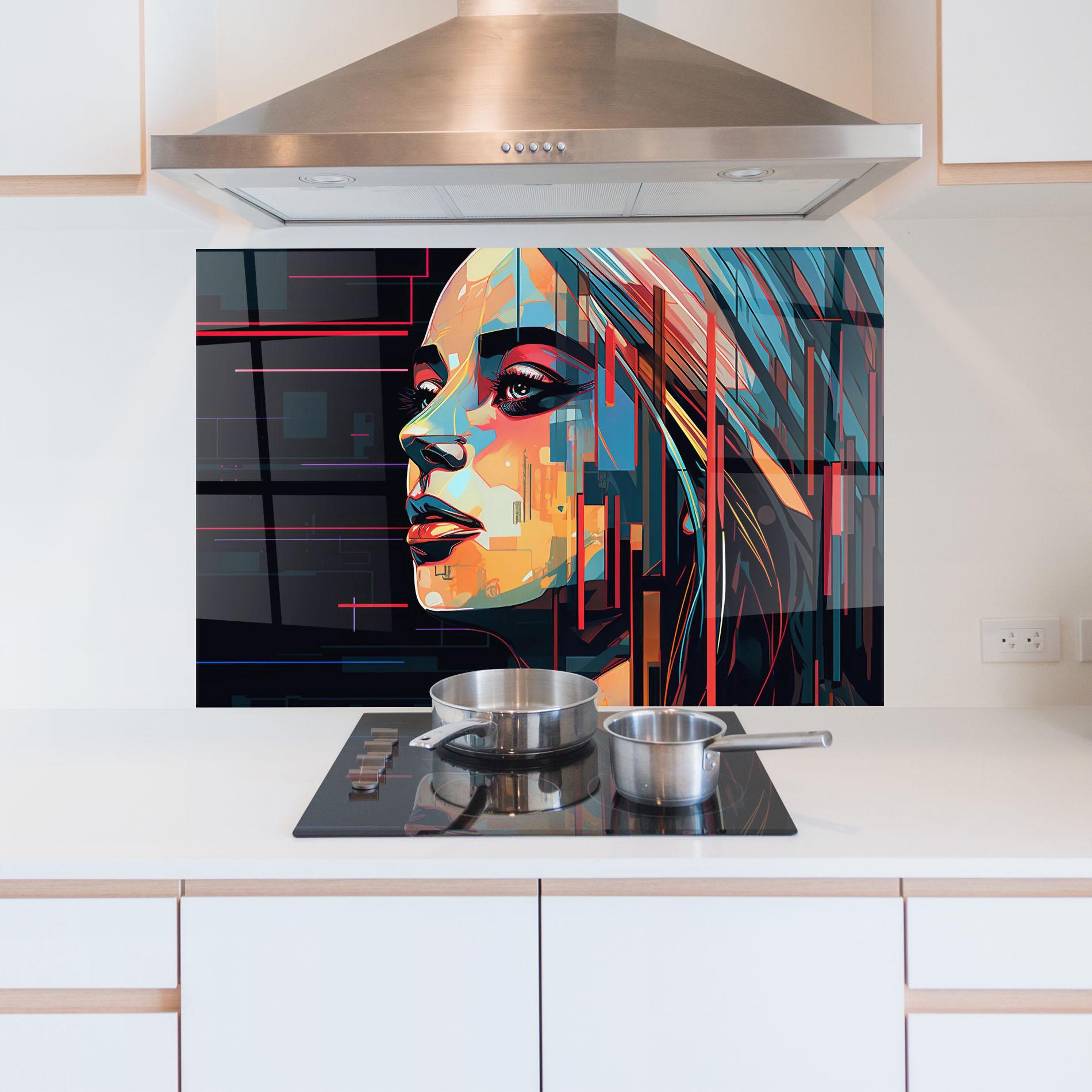 Konyhai üveg hátfal Glitchy Dark Portrait mockup 5