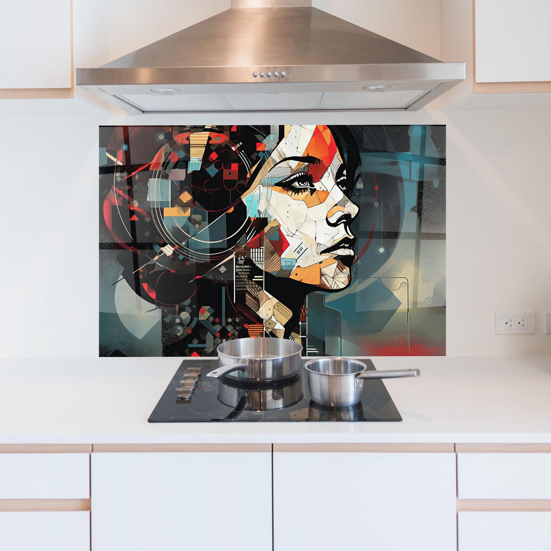 Konyhai üveg hátfal Graphical Artwork Woman mockup 5