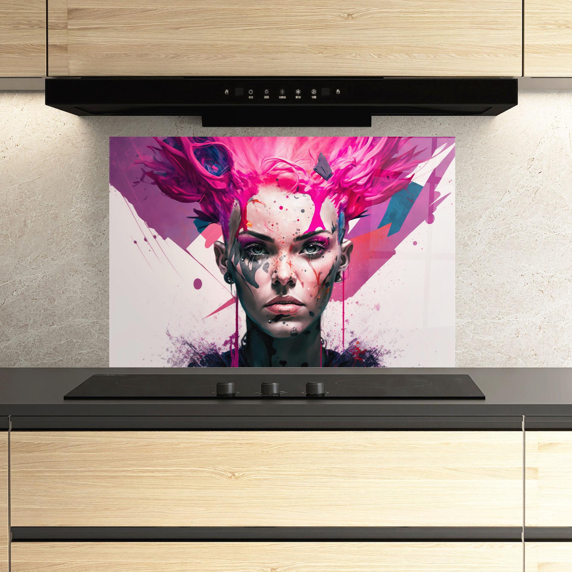 Konyhai üveg hátfal Abstract Pink Hair mockup 3