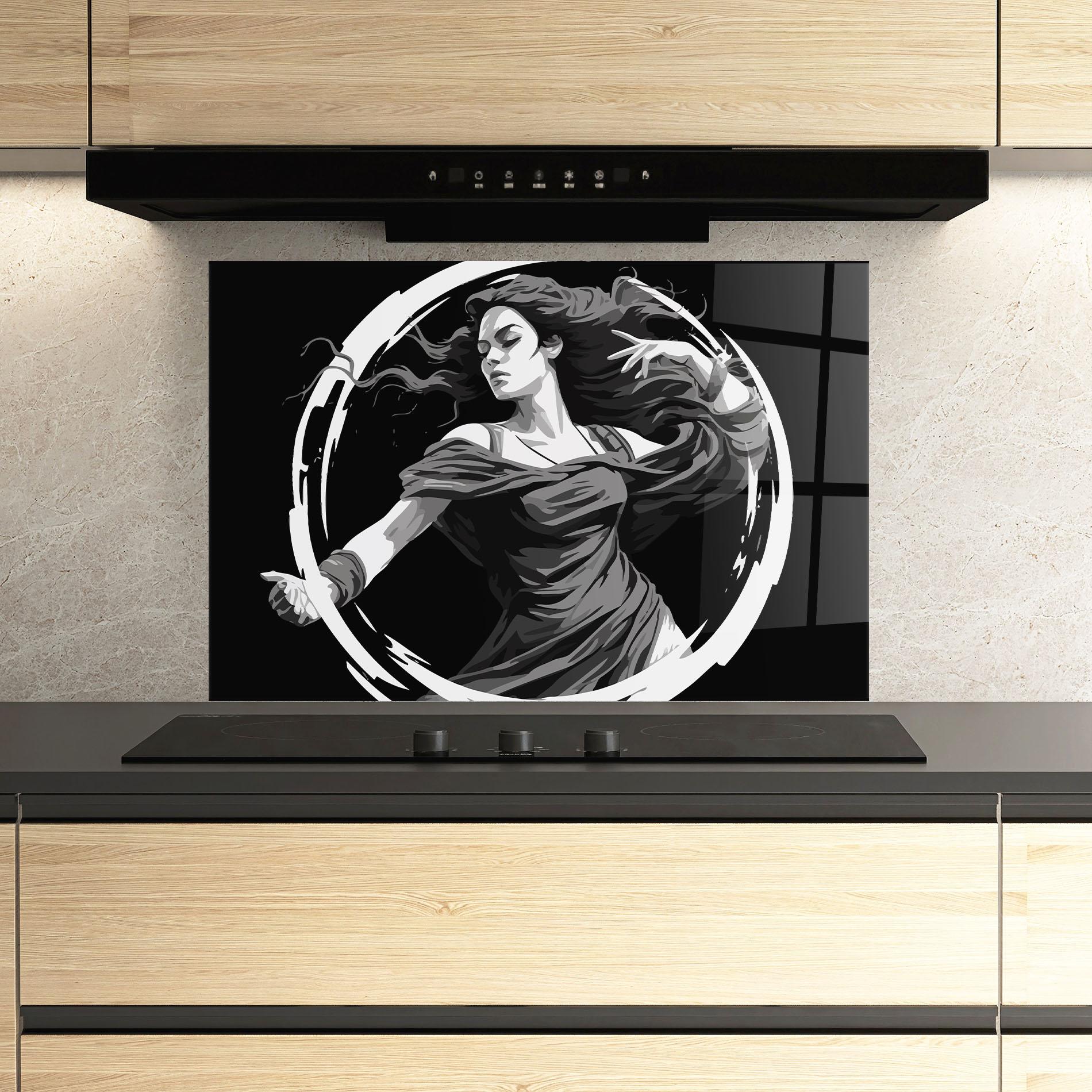 Konyhai üveg hátfal Circle Grey Lady mockup 3