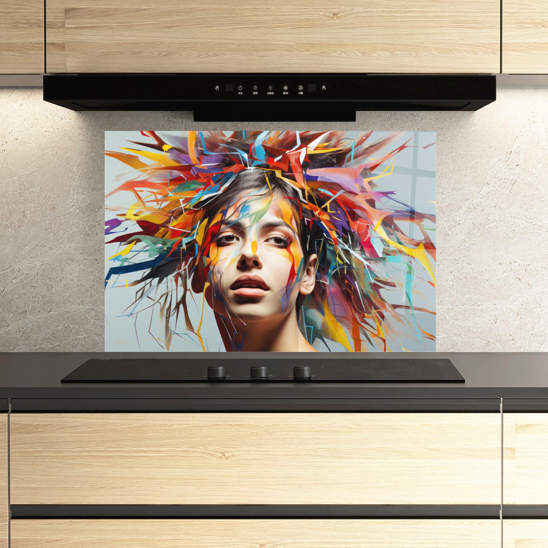 Konyhai üveg hátfal Colorful Paint Hair mockup 3