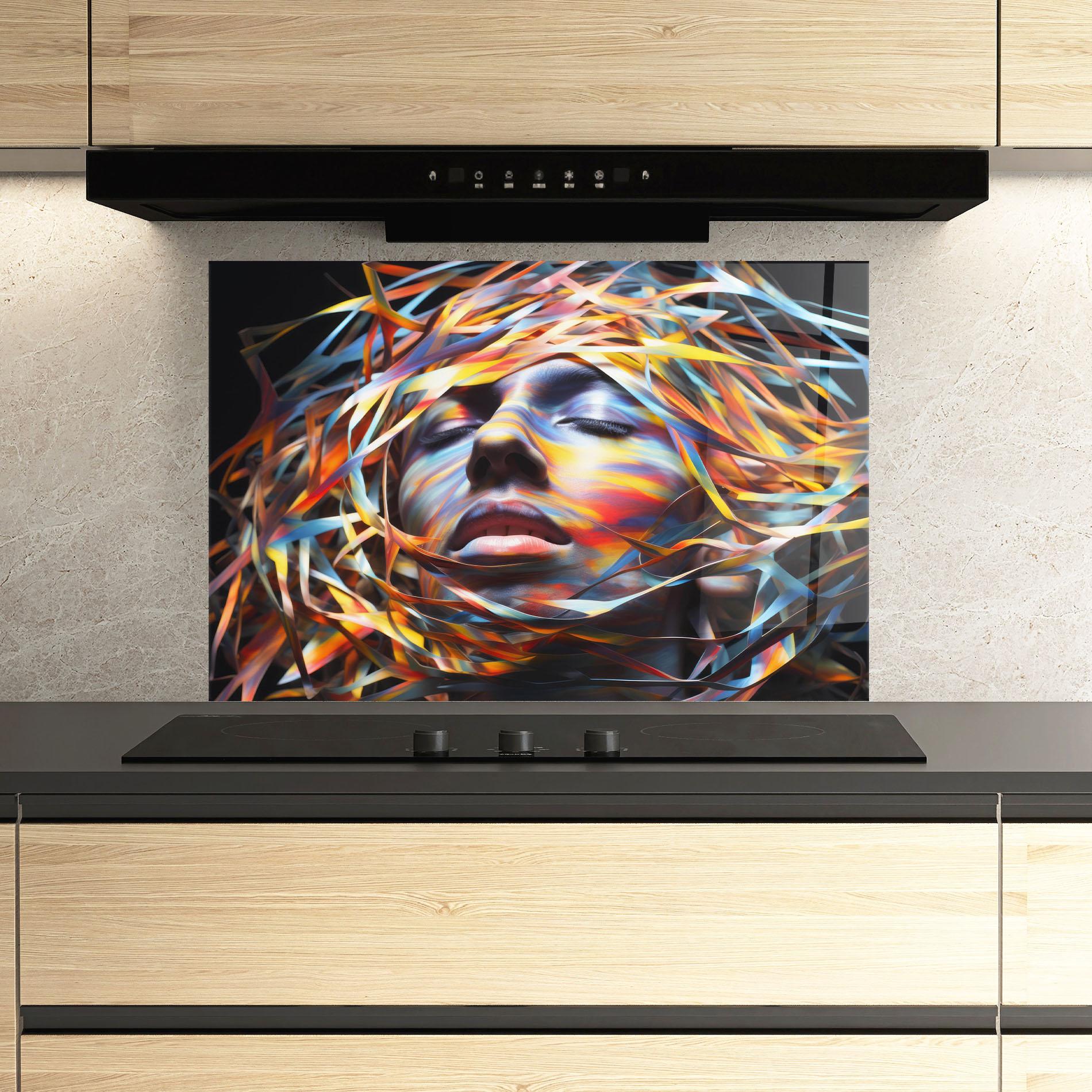 Konyhai üveg hátfal Colorful Ribbons Hair mockup 3