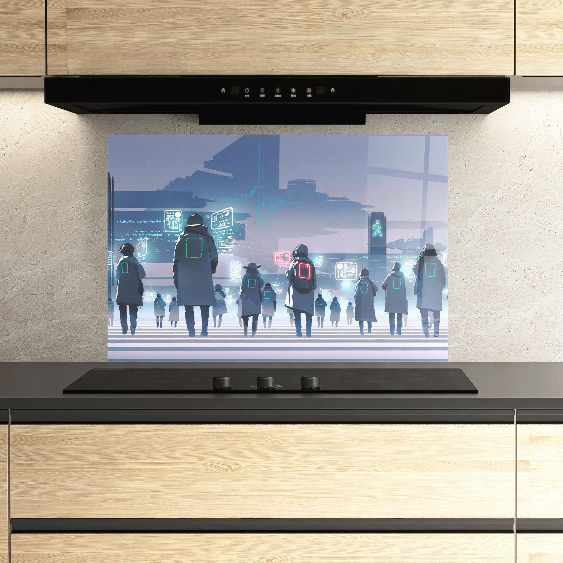 Konyhai üveg hátfal Futuristic People mockup 3