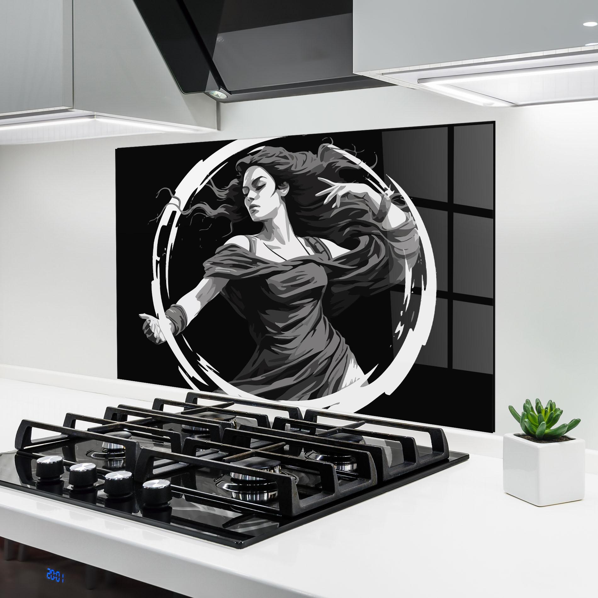 Konyhai üveg hátfal Circle Grey Lady mockup 6