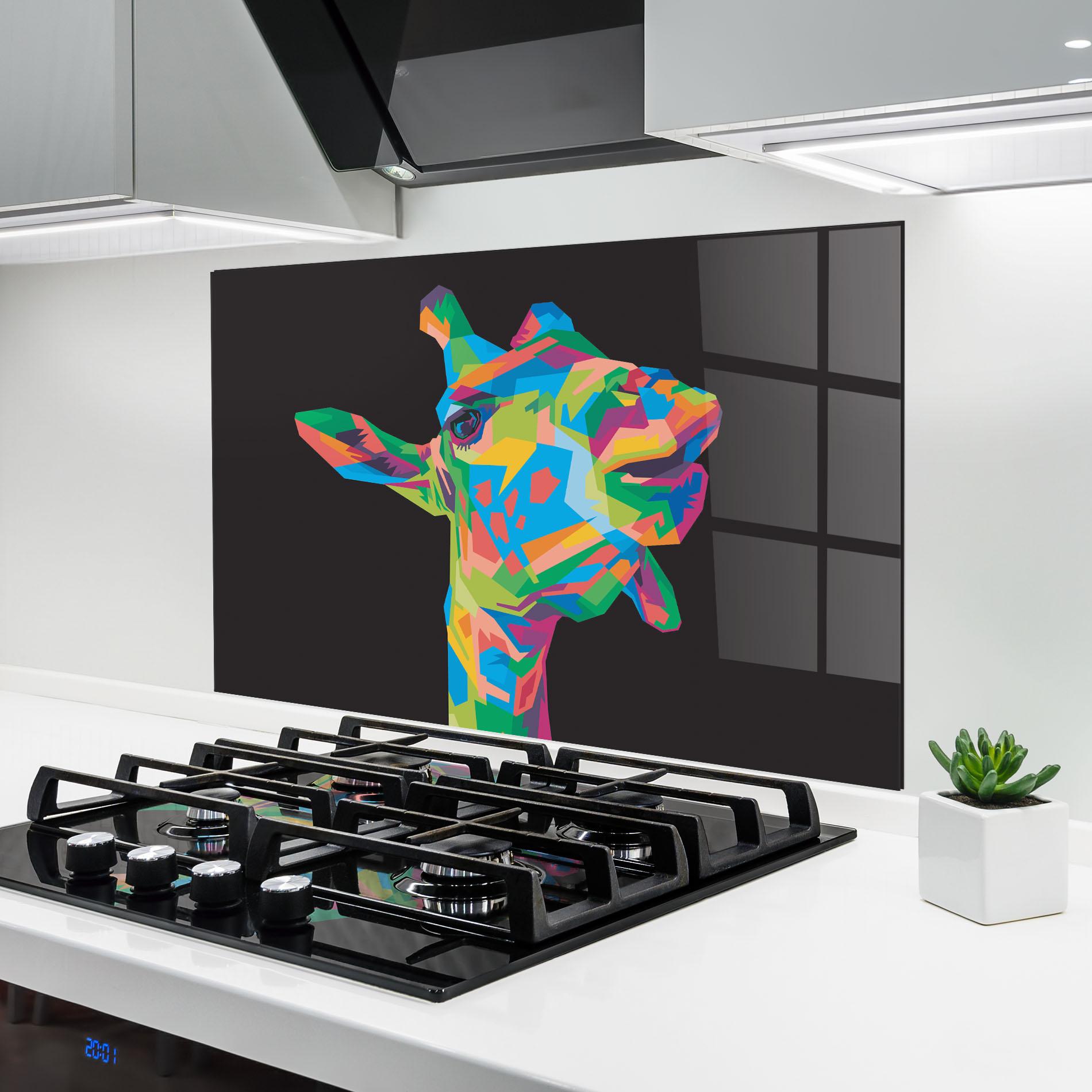 Konyhai üveg hátfal Colorful Art Giraffe mockup 6