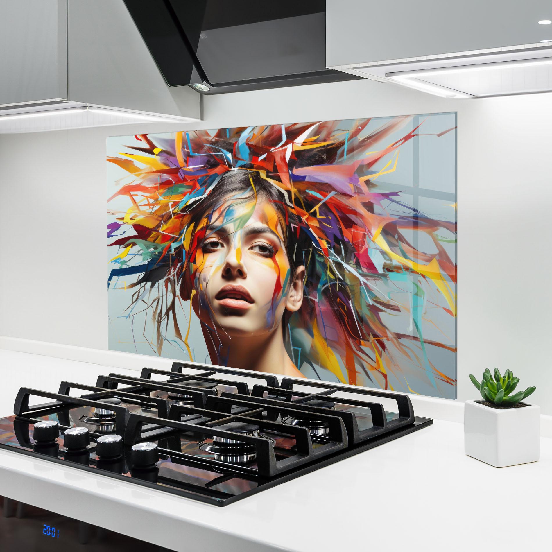 Konyhai üveg hátfal Colorful Paint Hair mockup 6