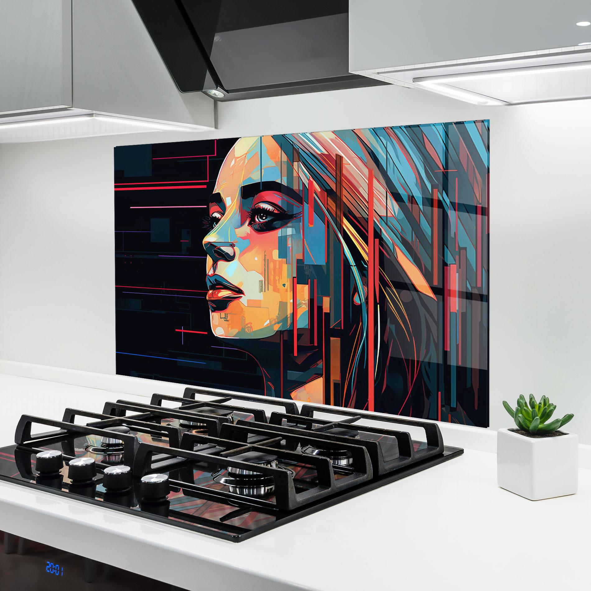 Konyhai üveg hátfal Glitchy Dark Portrait mockup 6