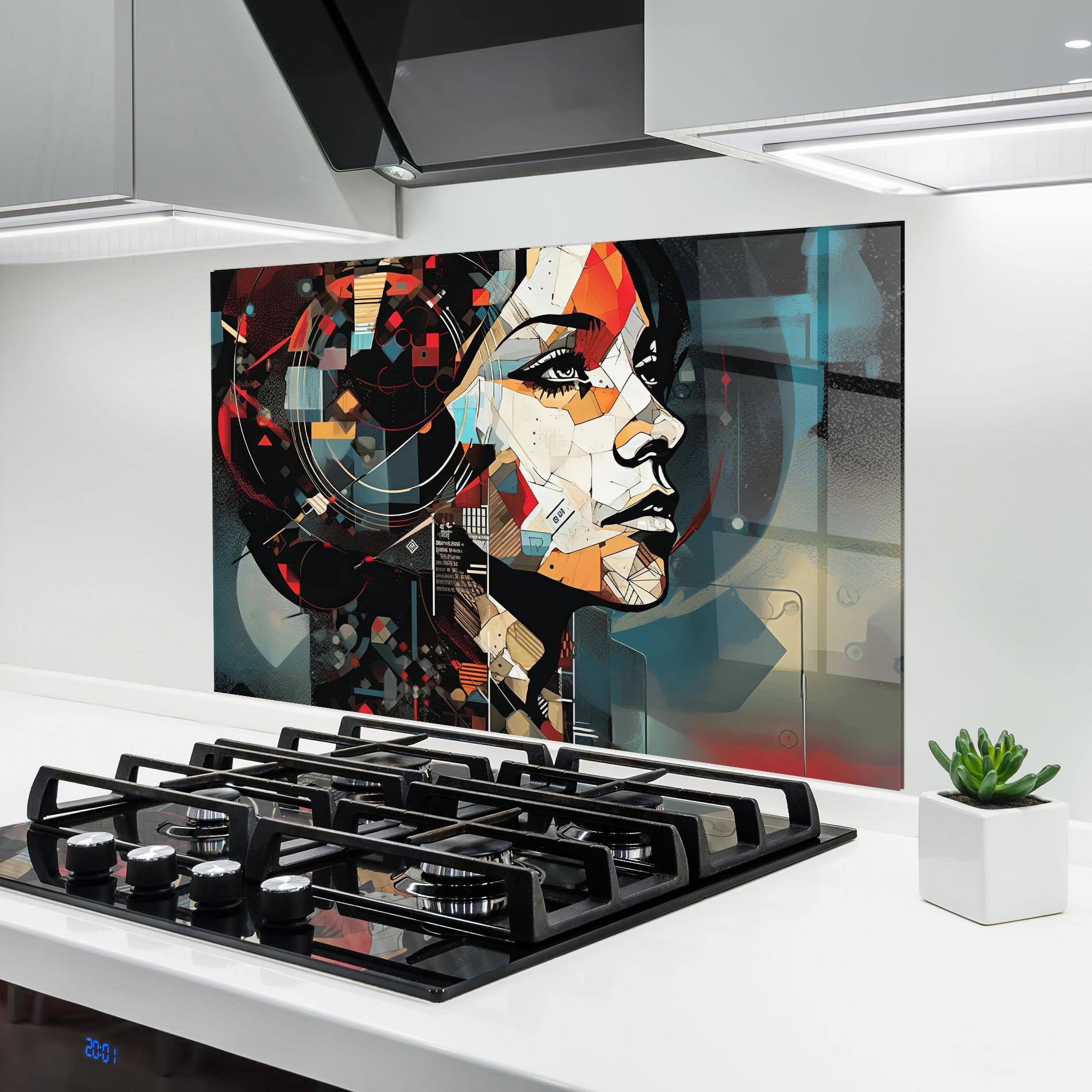 Konyhai üveg hátfal Graphical Artwork Woman mockup 6