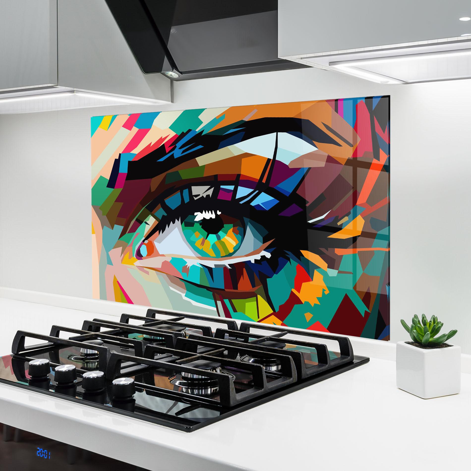 Konyhai üveg hátfal Green Art Eye mockup 6