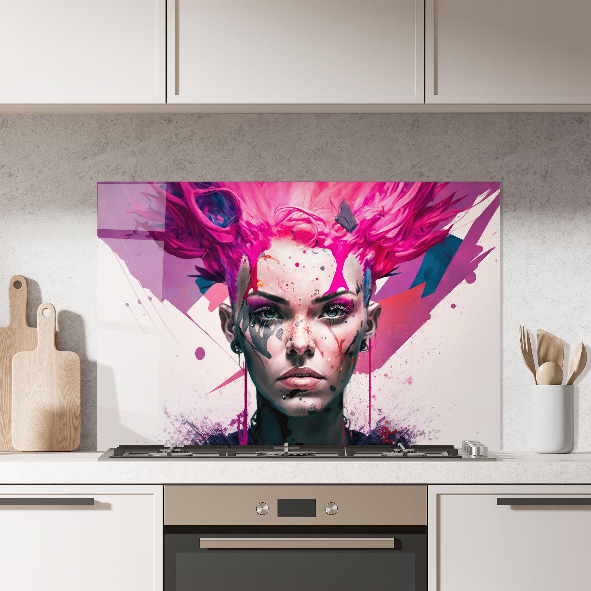 Konyhai üveg hátfal Abstract Pink Hair mockup 7