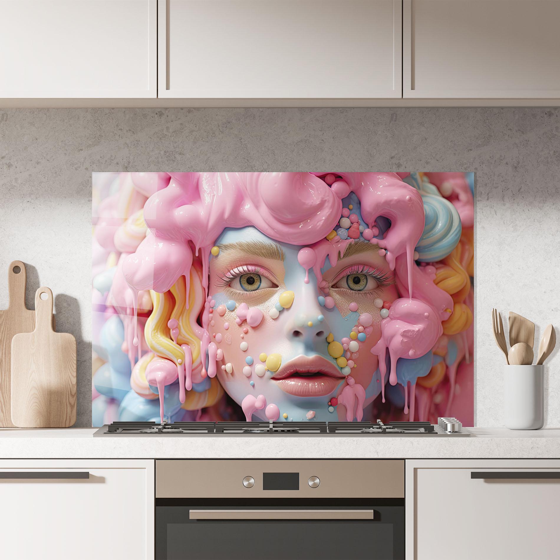 Konyhai üveg hátfal Candy Face Girl mockup 7