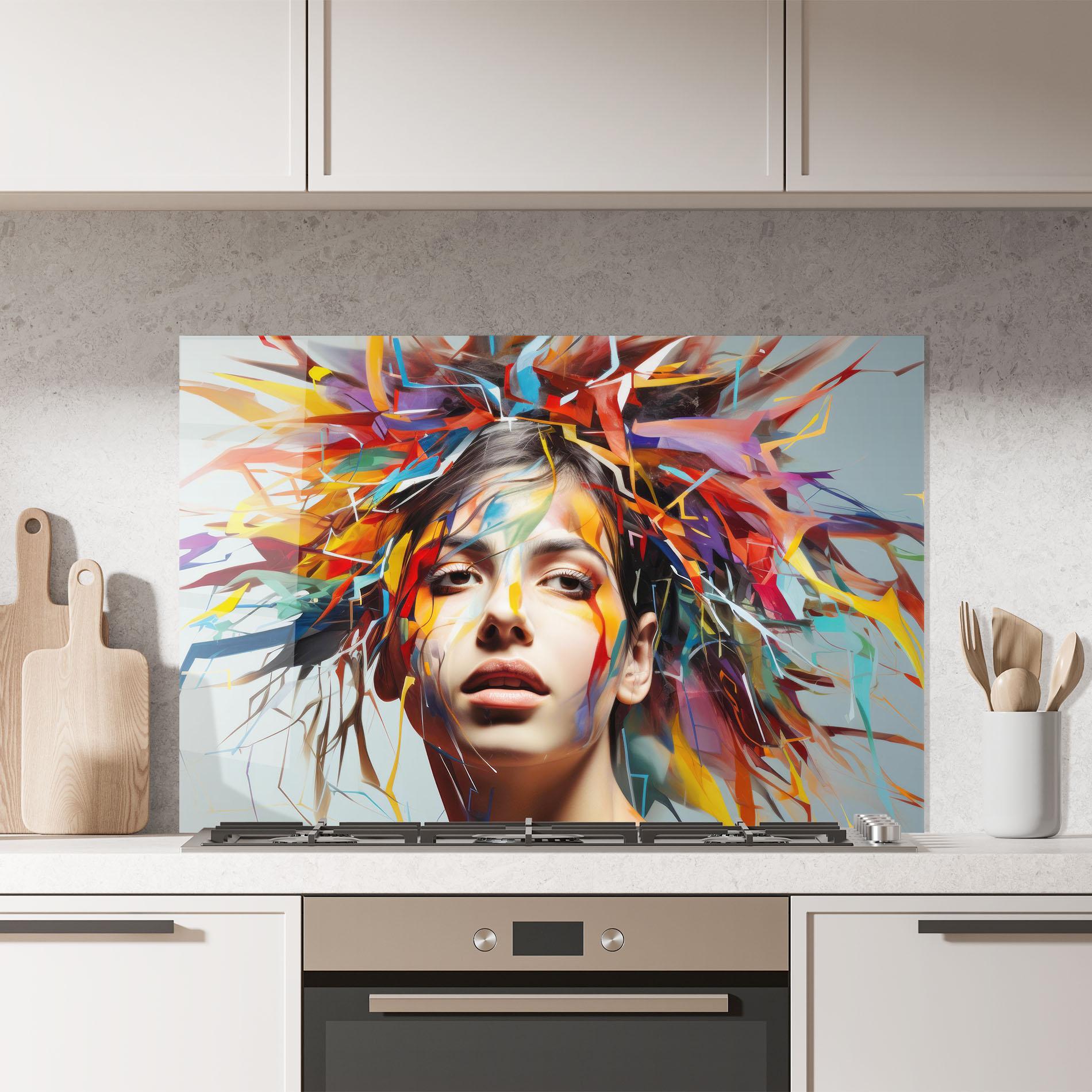 Konyhai üveg hátfal Colorful Paint Hair mockup 7