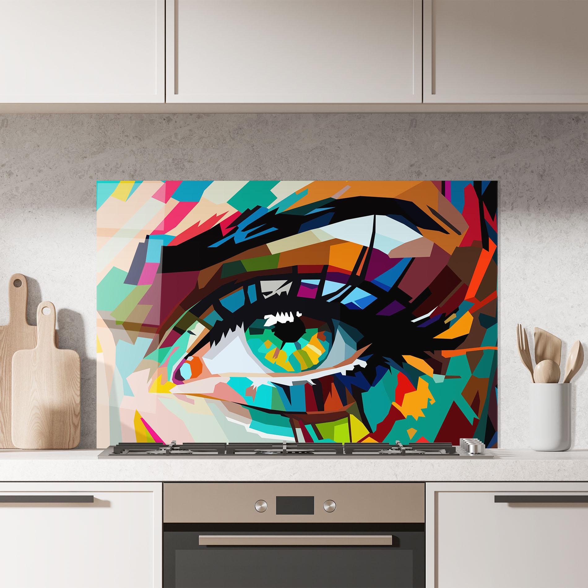 Konyhai üveg hátfal Green Art Eye mockup 7