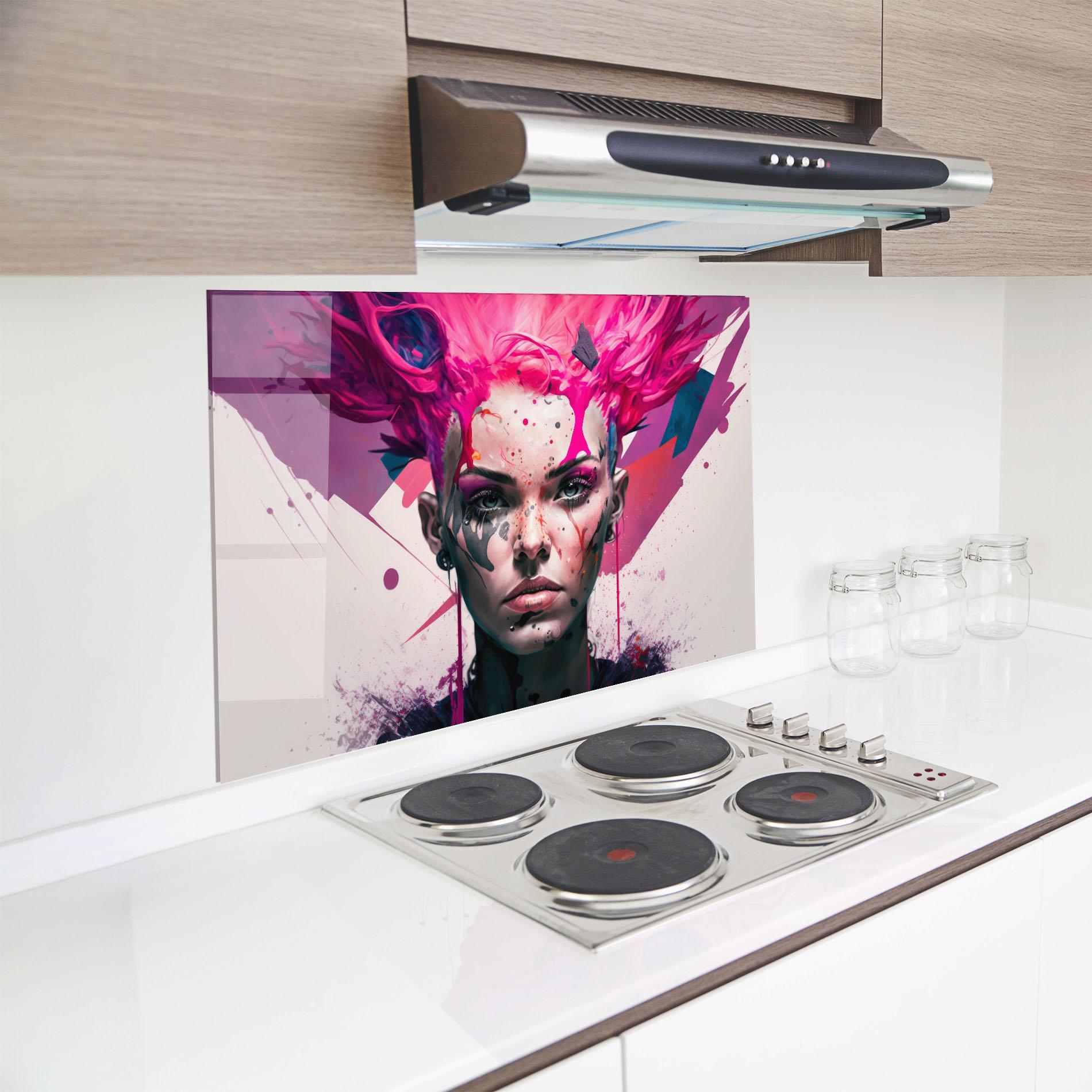 Konyhai üveg hátfal Abstract Pink Hair mockup 8