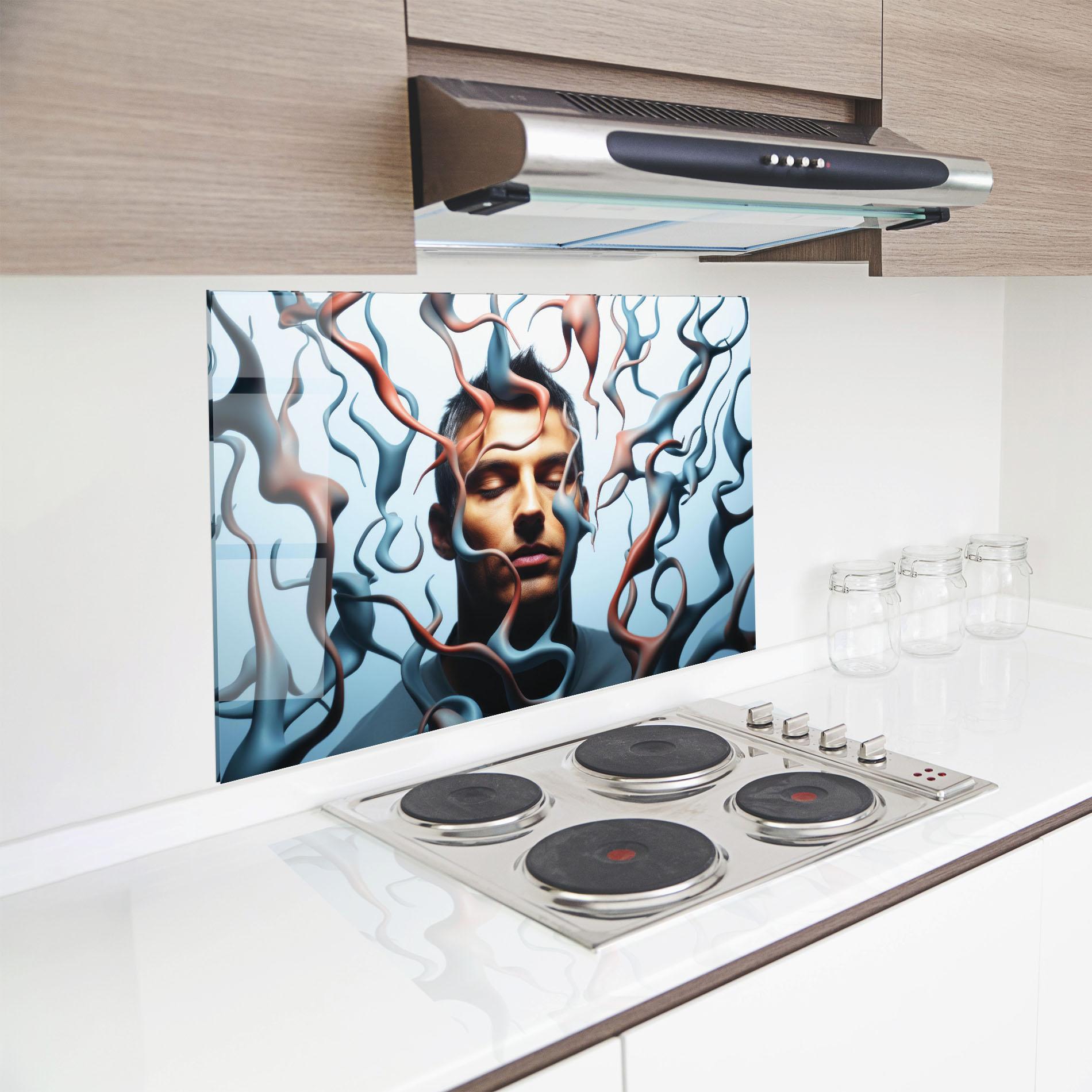 Konyhai üveg hátfal Blue Red Swirls mockup 8