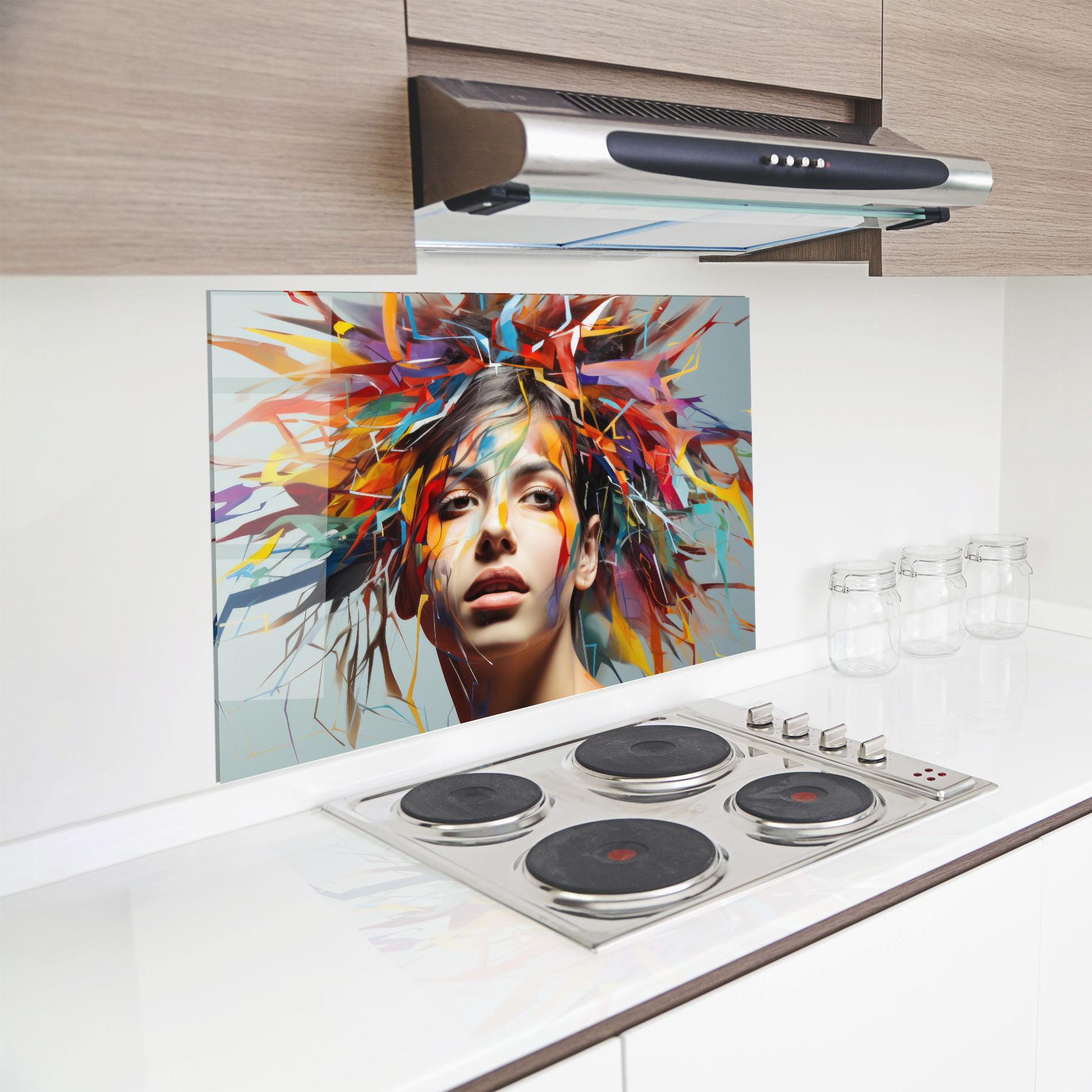 Konyhai üveg hátfal Colorful Paint Hair mockup 8