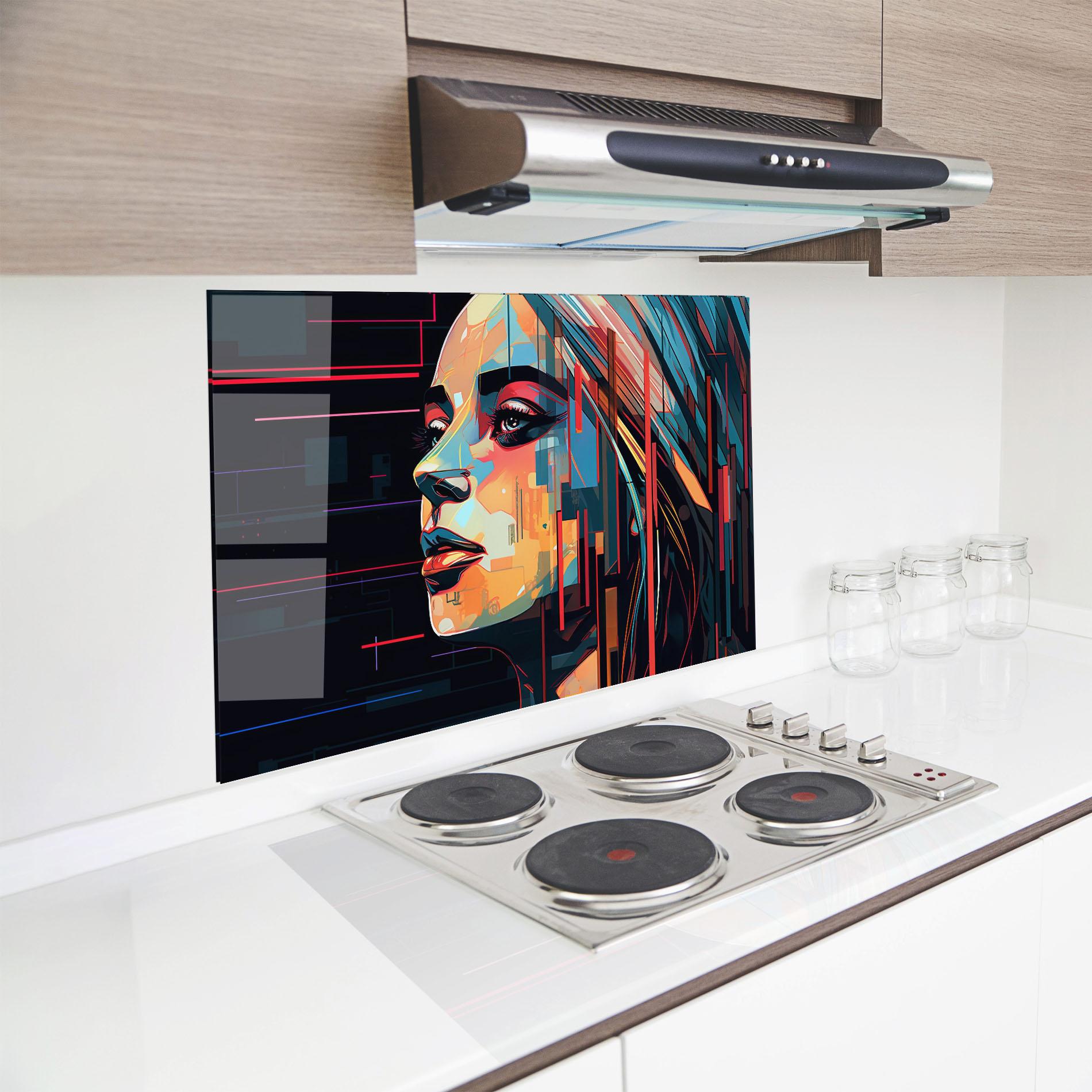 Konyhai üveg hátfal Glitchy Dark Portrait mockup 8