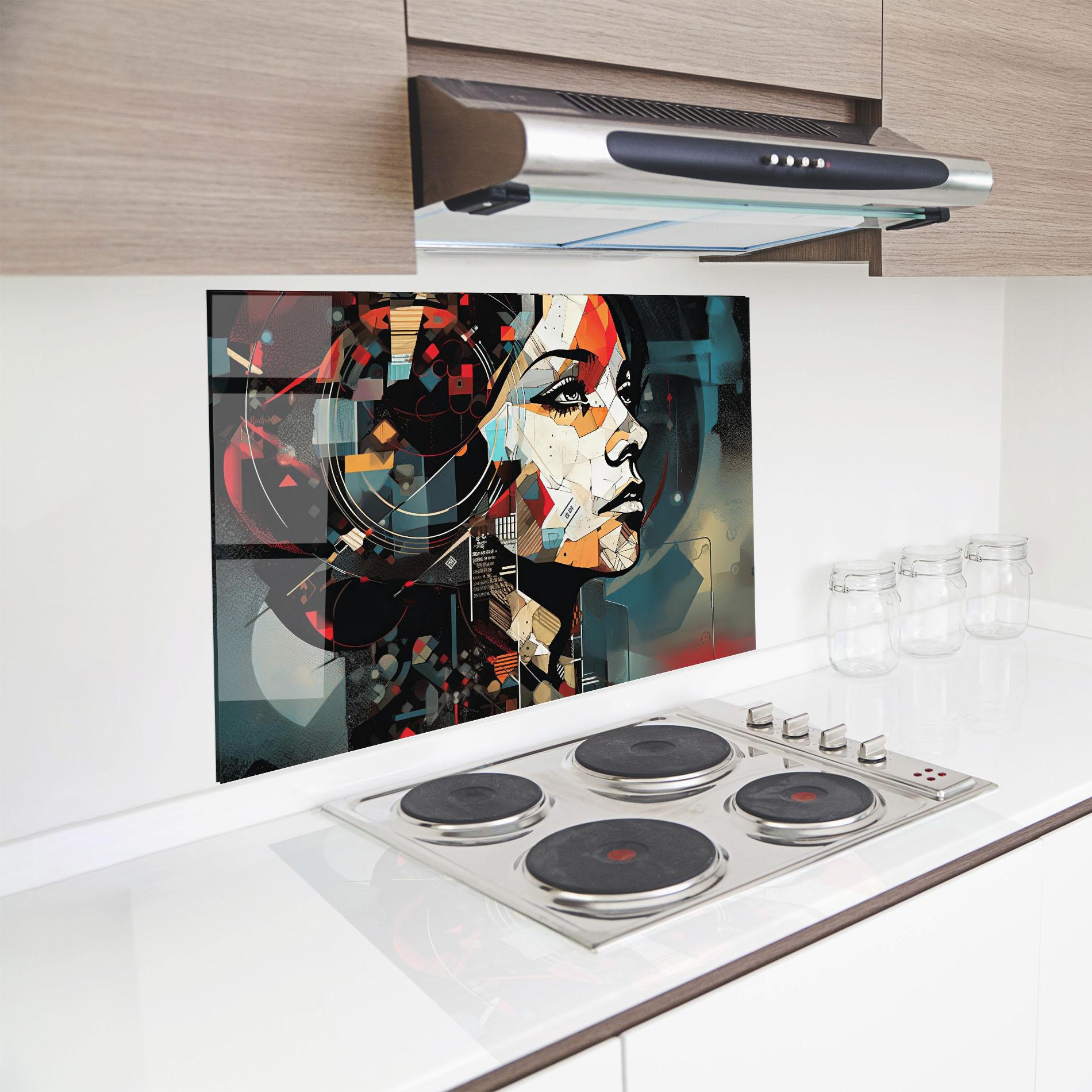 Konyhai üveg hátfal Graphical Artwork Woman mockup 8