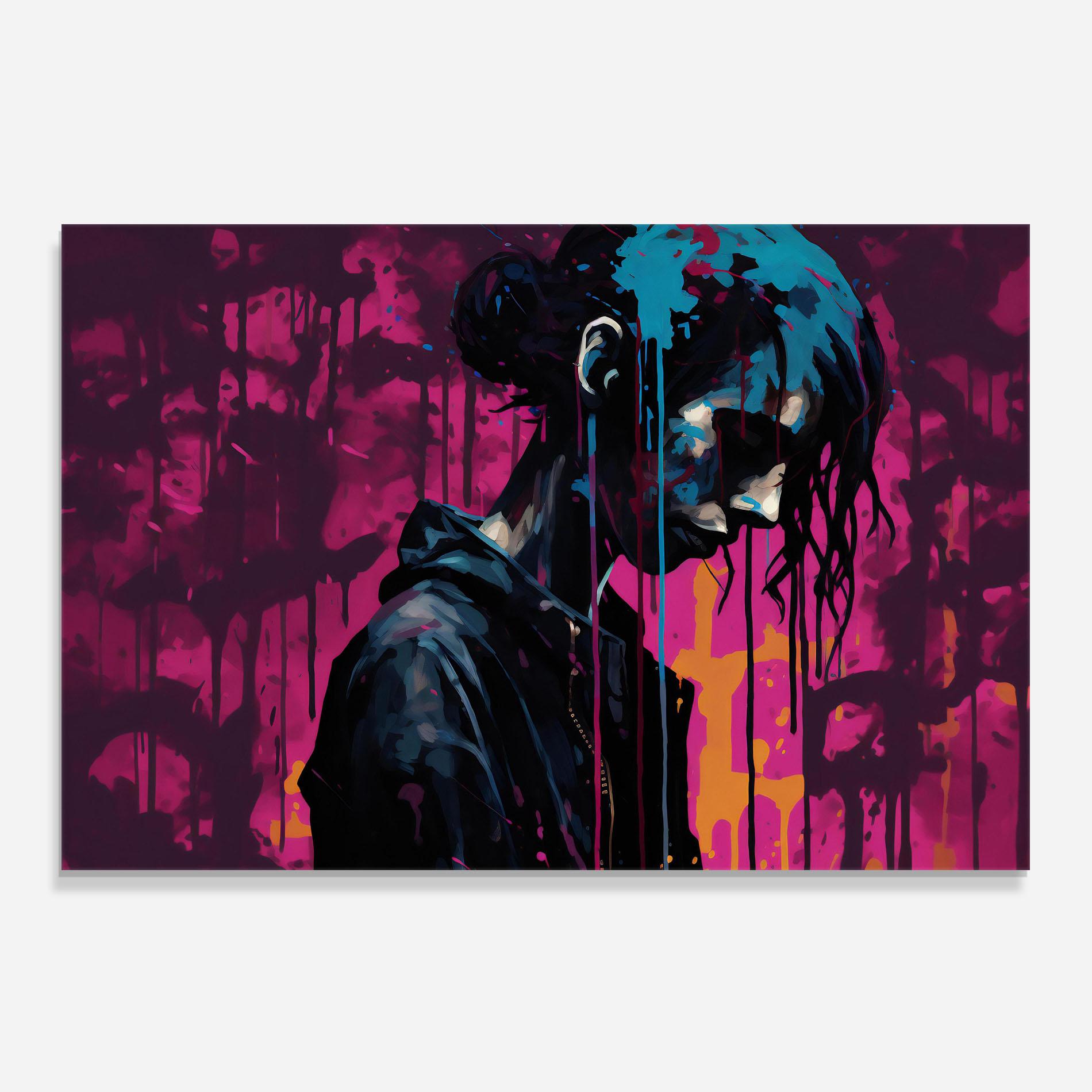 Konyhai üveg hátfal Blue Pink Paint Falling mockup 0