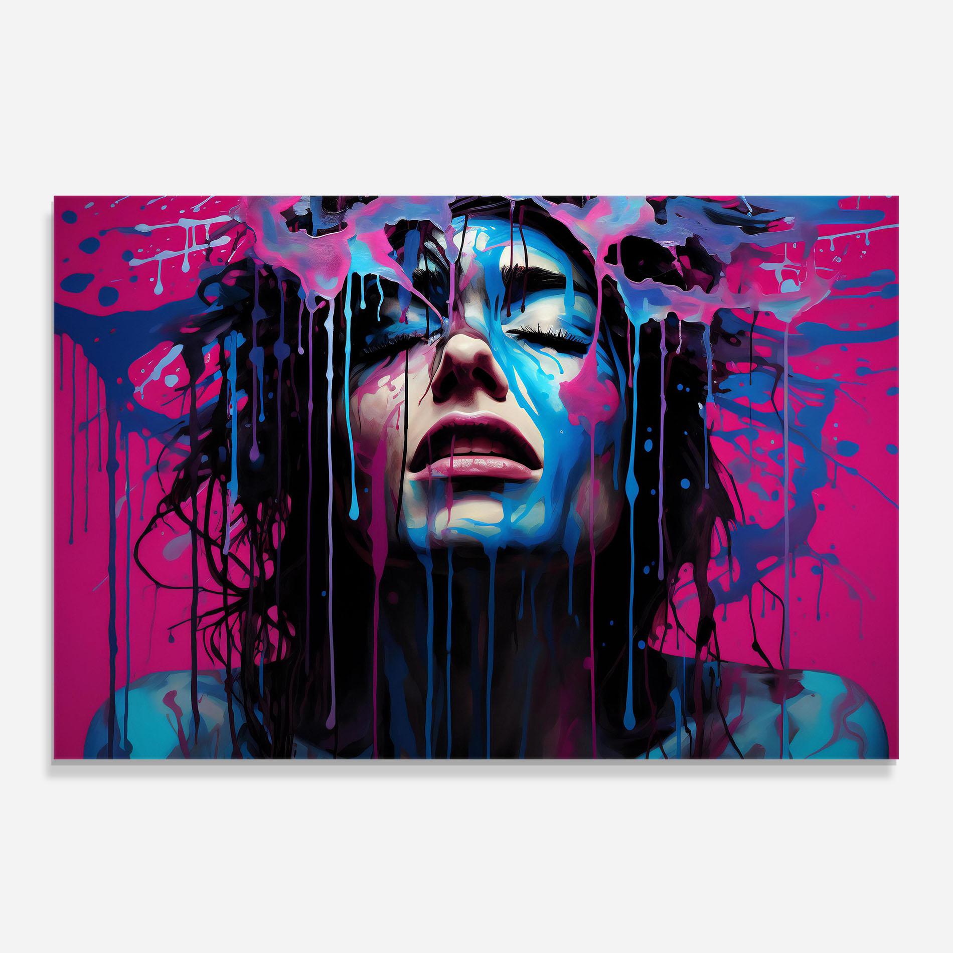 Konyhai üveg hátfal Blue Pink Woman mockup 0