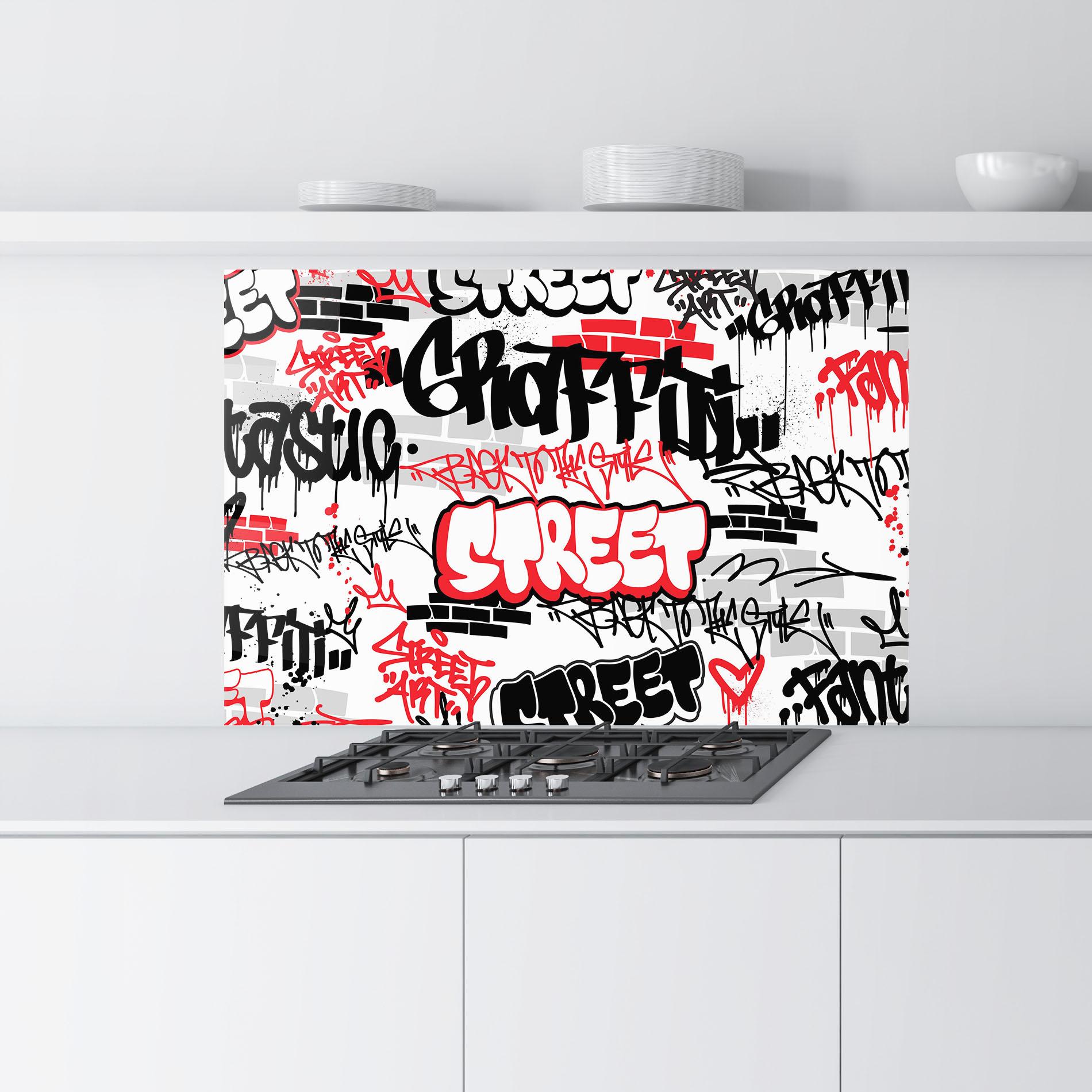 Konyhai üveg hátfal Black Red Tags mockup 9