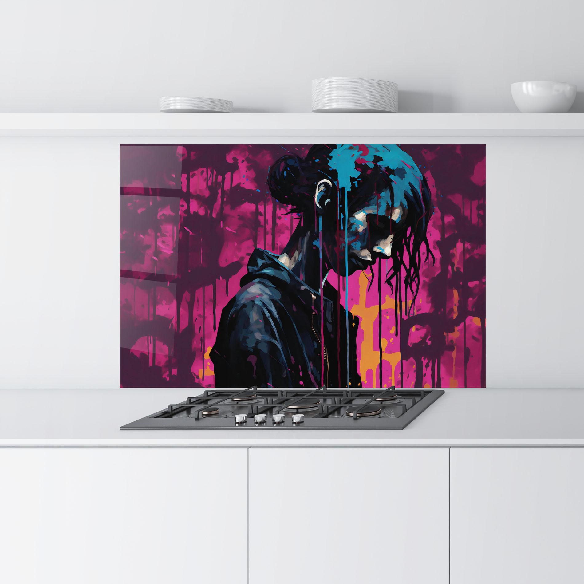 Konyhai üveg hátfal Blue Pink Paint Falling mockup 9