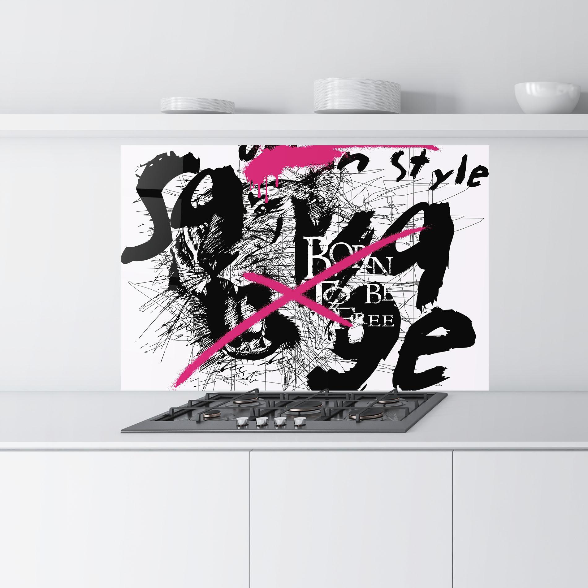 Konyhai üveg hátfal Born Free Graffiti mockup 9