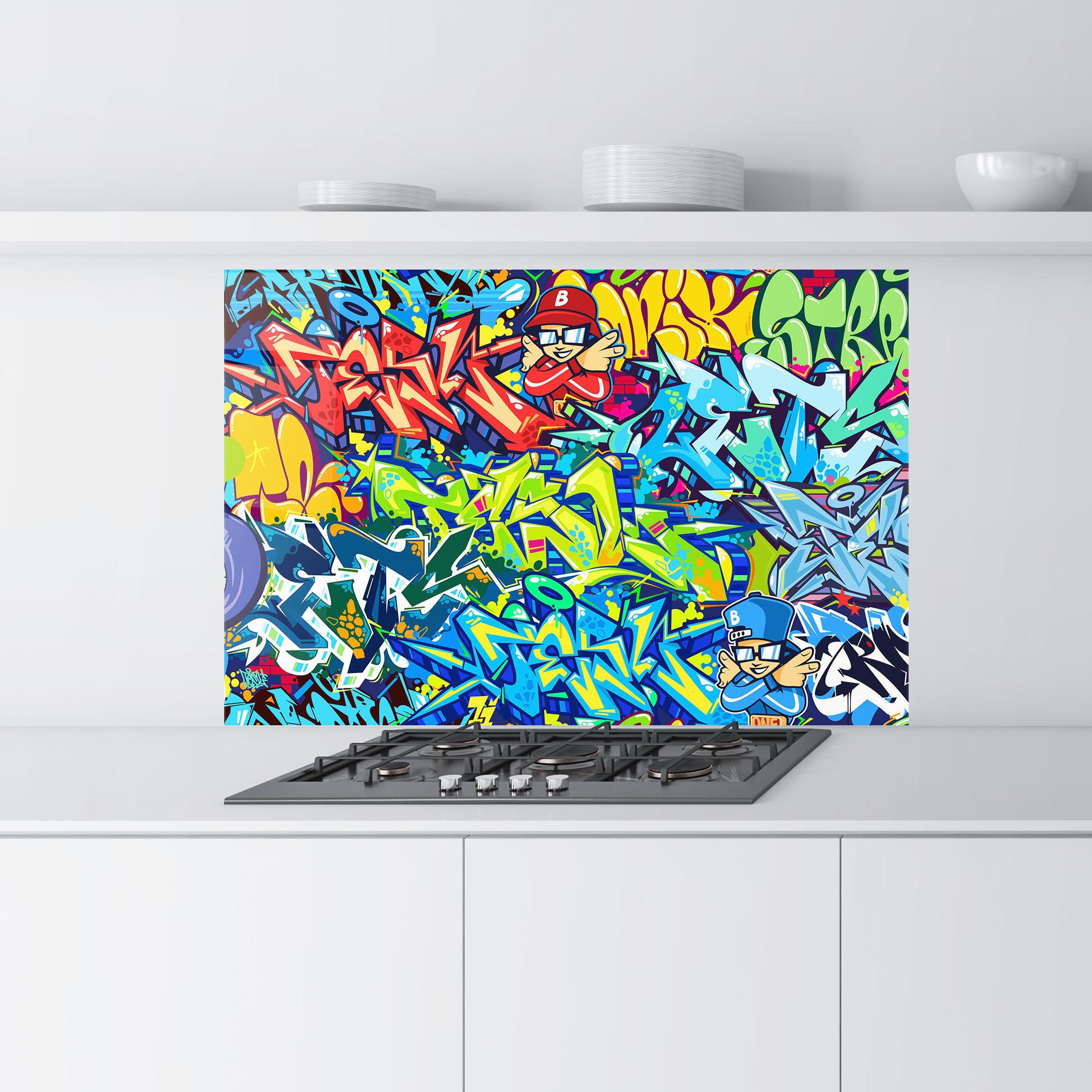 Konyhai üveg hátfal Colorful Graffiti mockup 9