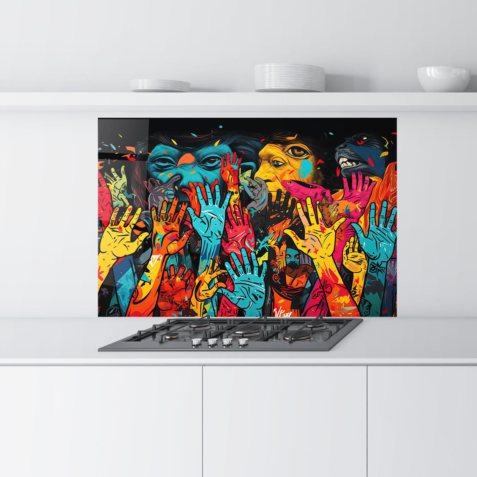 Konyhai üveg hátfal Colorful Hands mockup 9