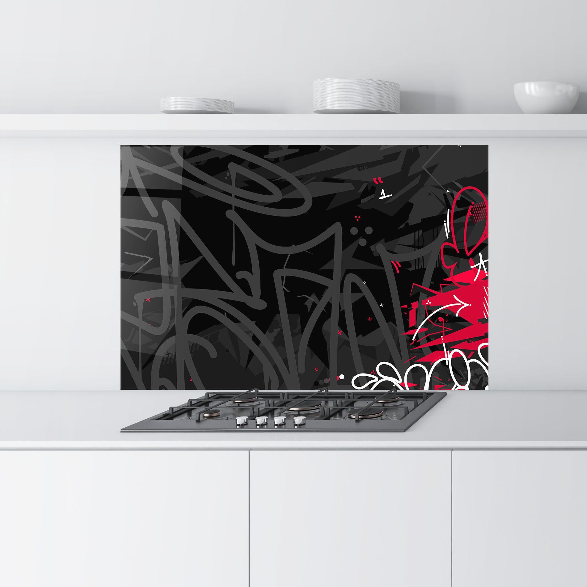 Konyhai üveg hátfal Grey Pink Graffiti mockup 9