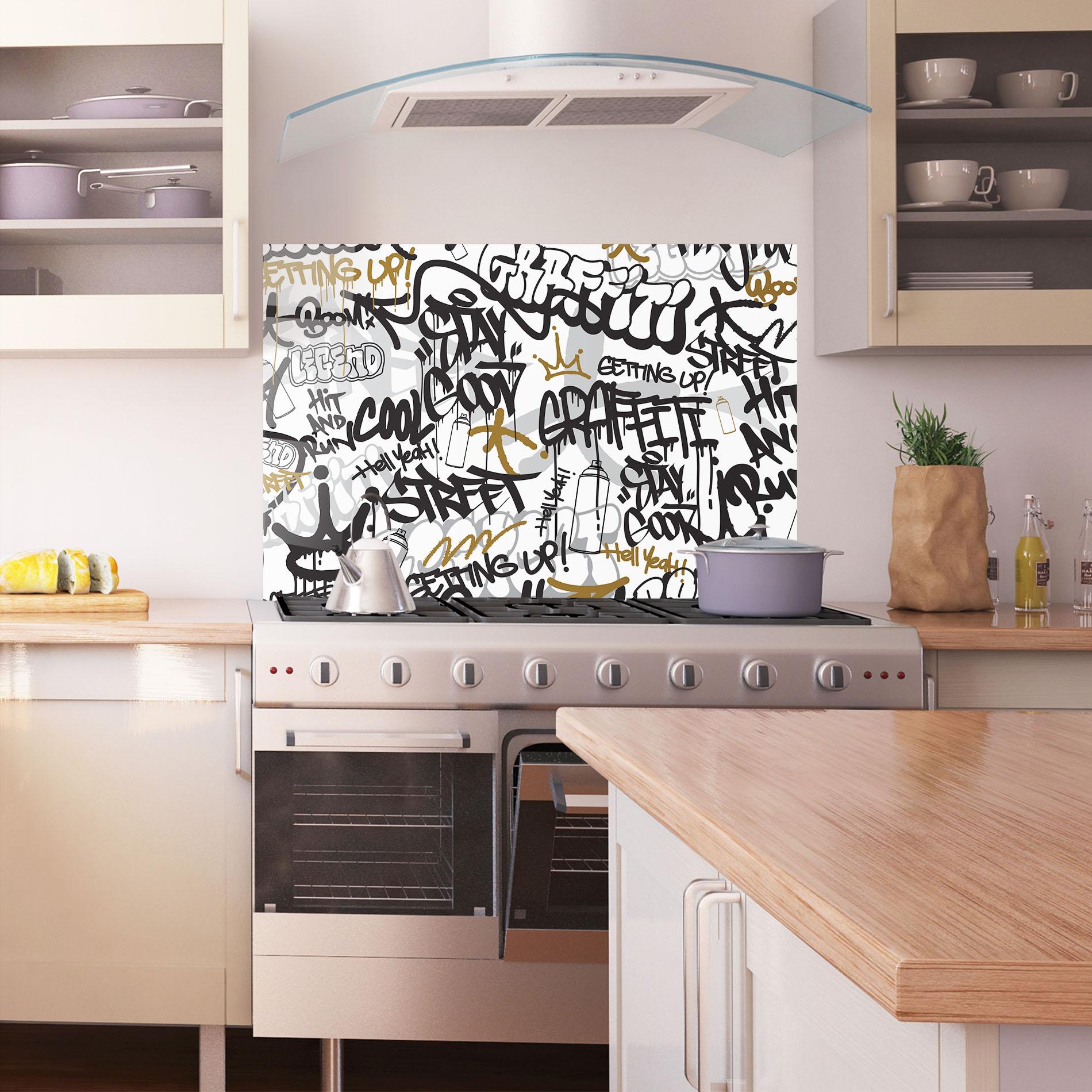 Konyhai üveg hátfal Black Yellow Graffiti mockup 1