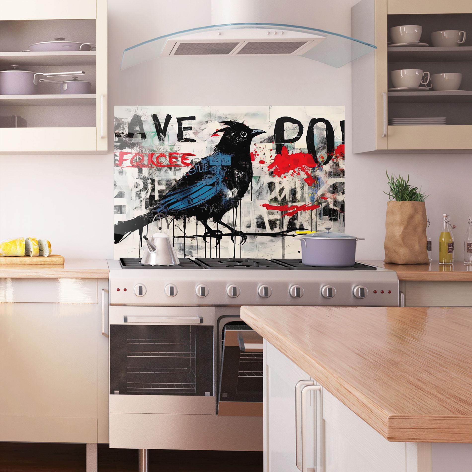 Konyhai üveg hátfal Blue Bird Doodle mockup 1