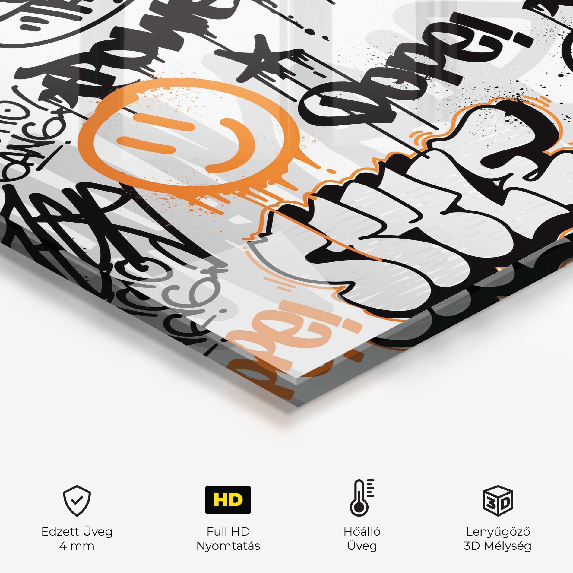 Konyhai üveg hátfal Black Orange Graffiti mockup 2