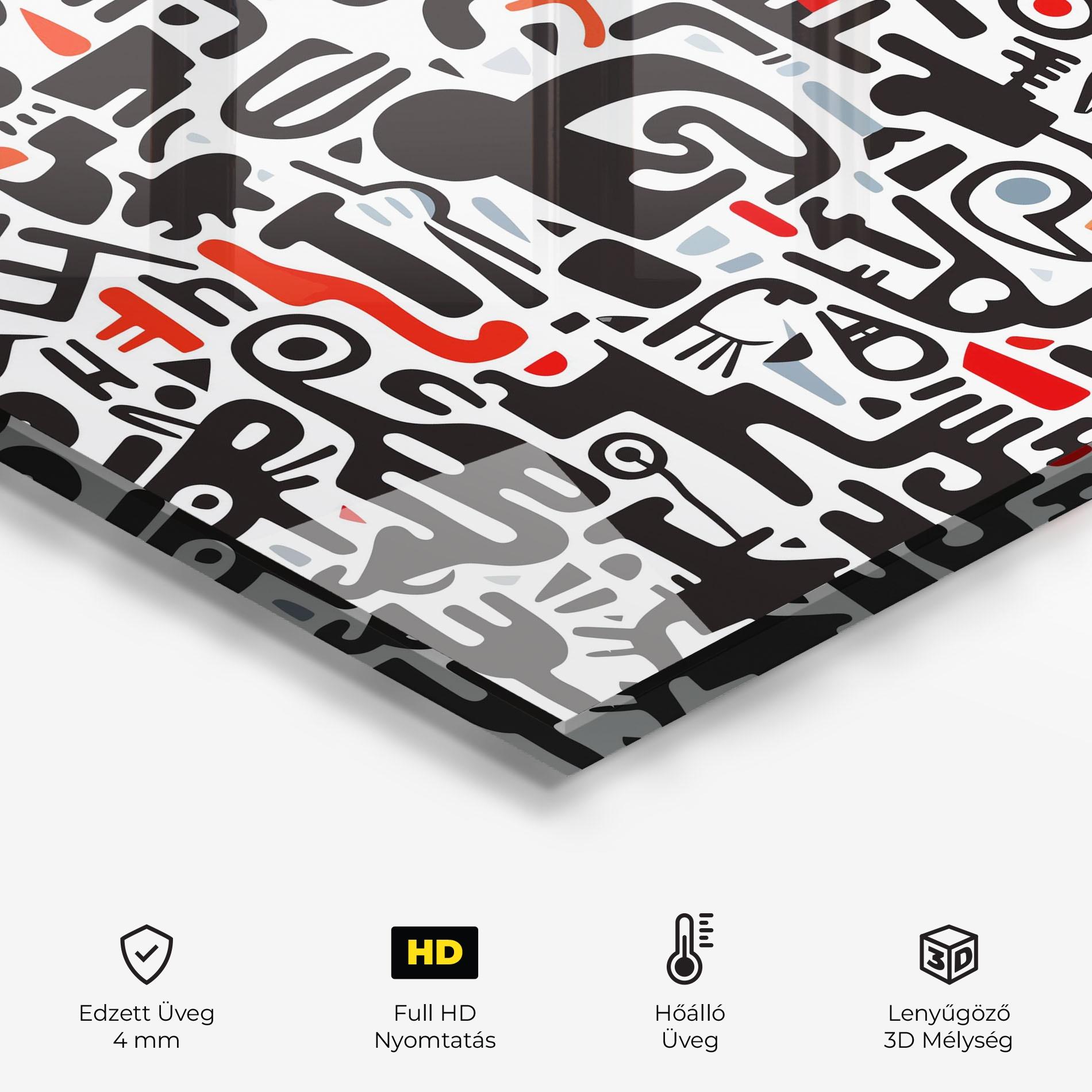 Konyhai üveg hátfal Black Red Doodle mockup 2