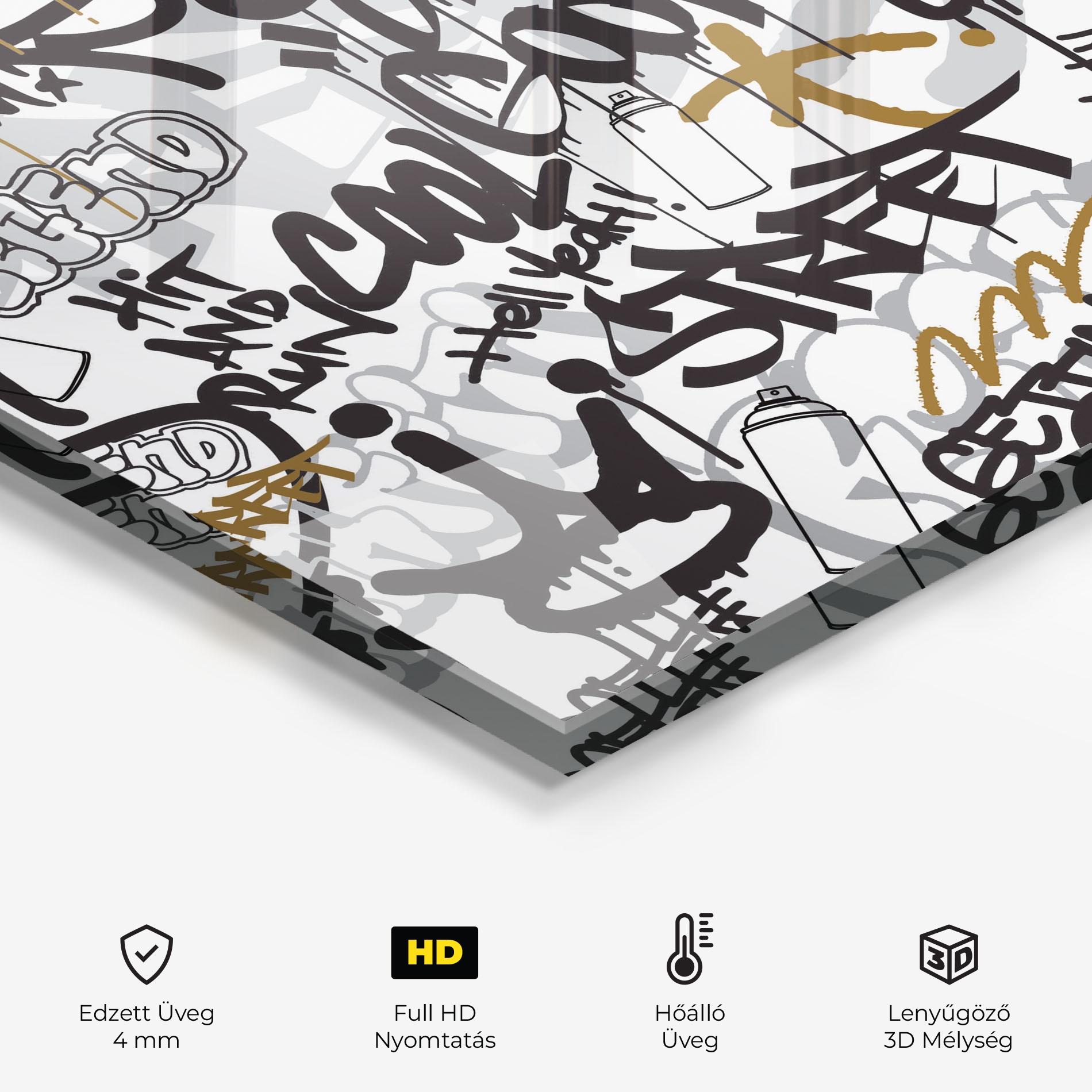 Konyhai üveg hátfal Black Yellow Graffiti mockup 2