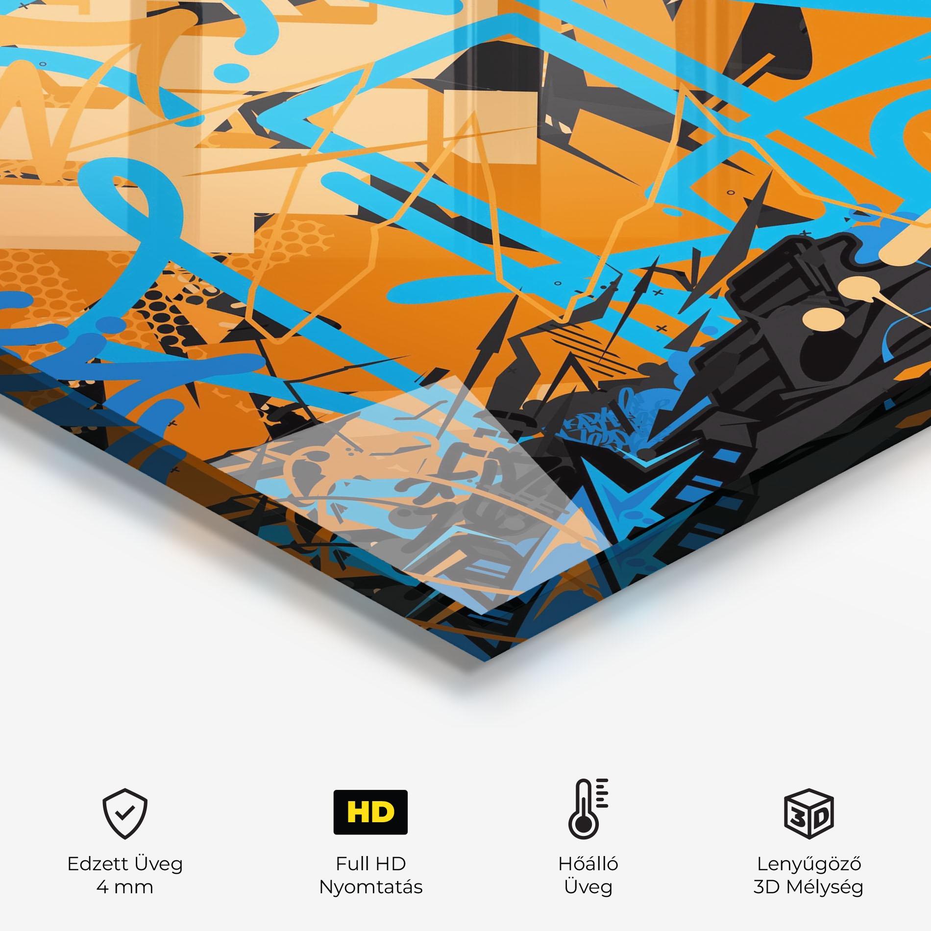 Konyhai üveg hátfal Blue Orange Graffiti mockup 2