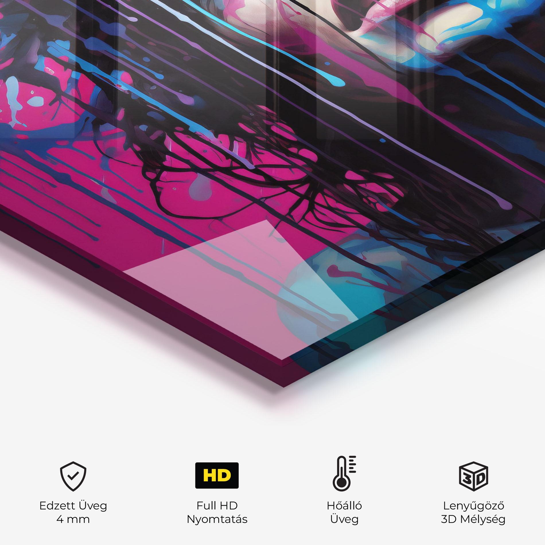 Konyhai üveg hátfal Blue Pink Woman mockup 2