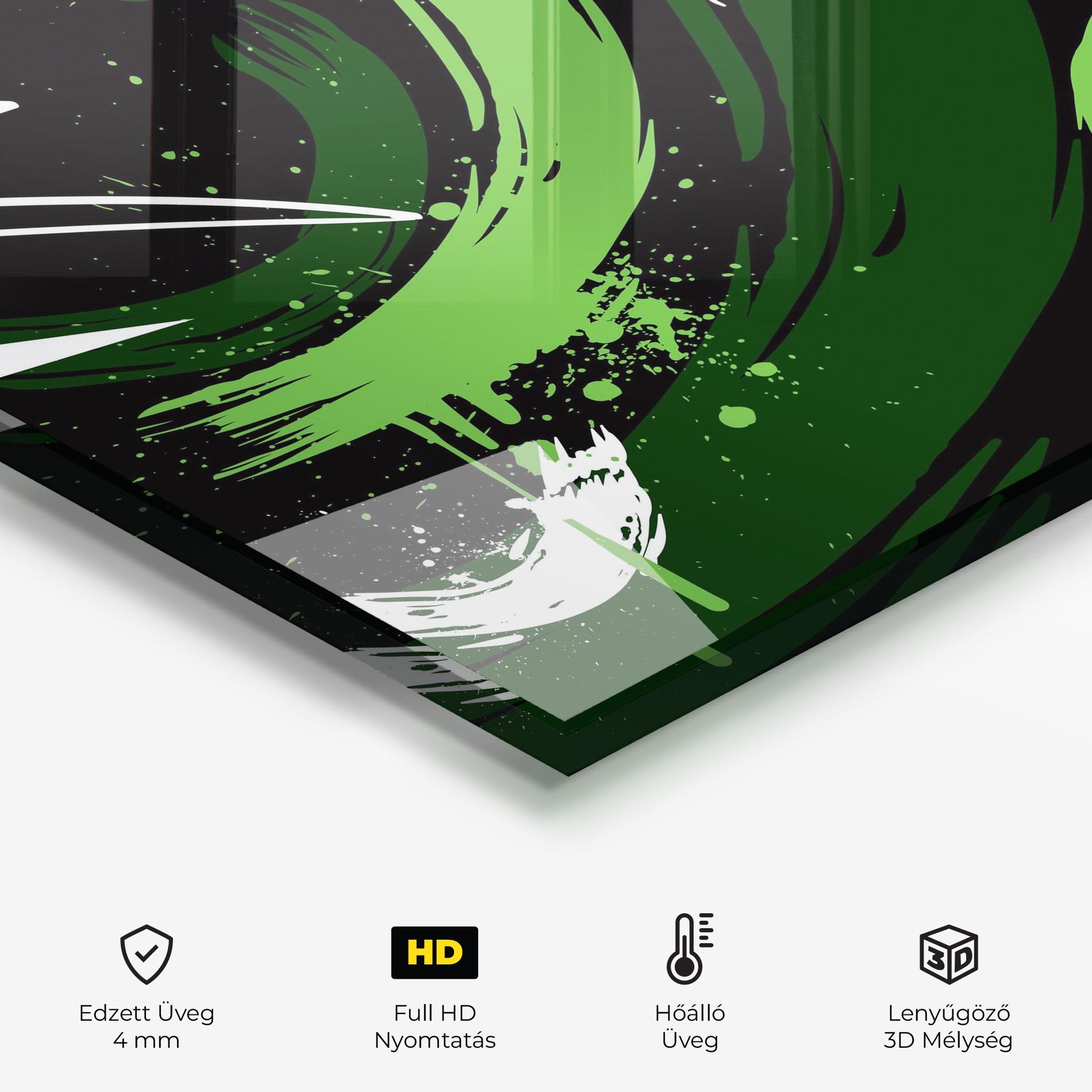 Konyhai üveg hátfal Green Shades Graffiti mockup 2