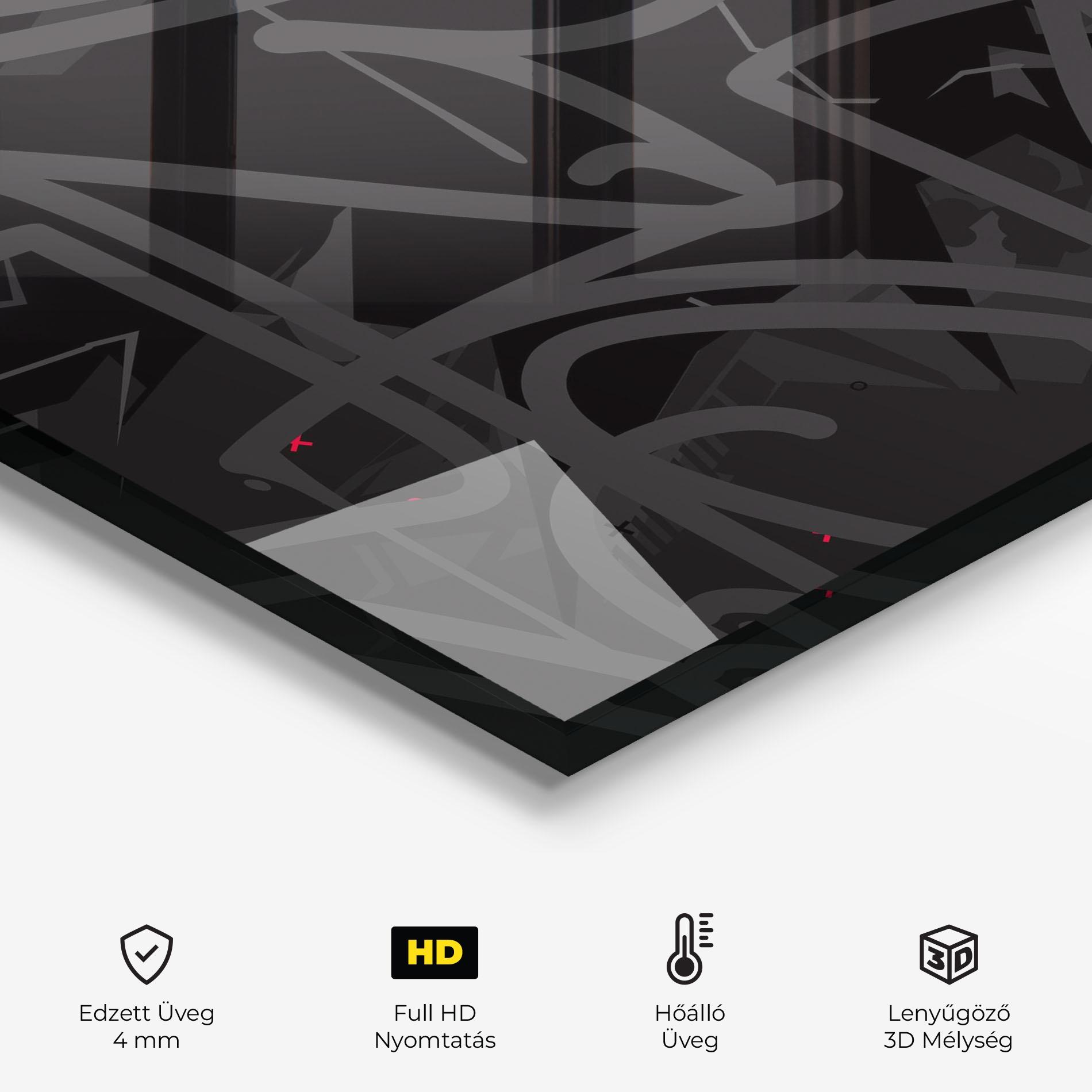 Konyhai üveg hátfal Grey Pink Graffiti mockup 2