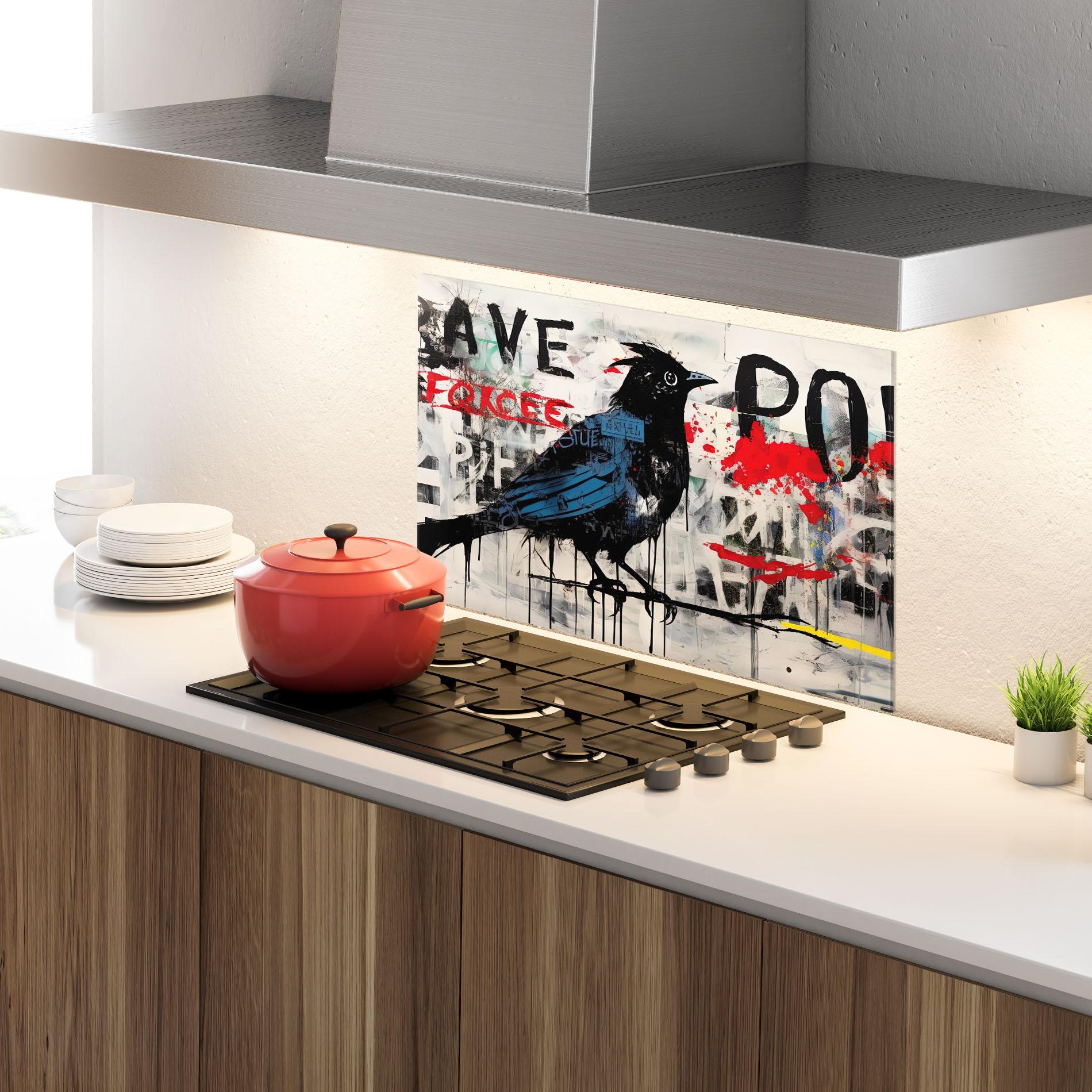 Konyhai üveg hátfal Blue Bird Doodle mockup 4