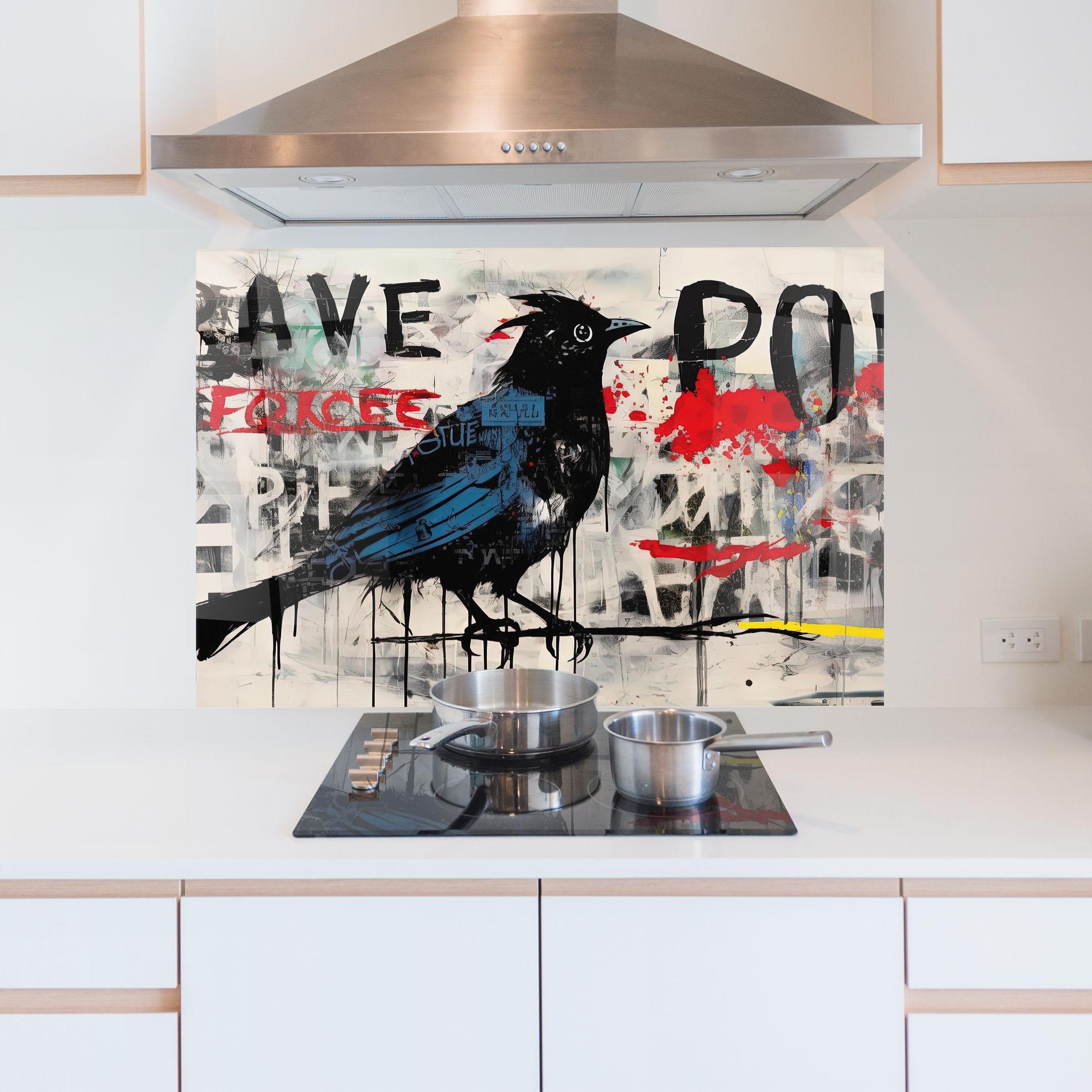 Konyhai üveg hátfal Blue Bird Doodle mockup 5