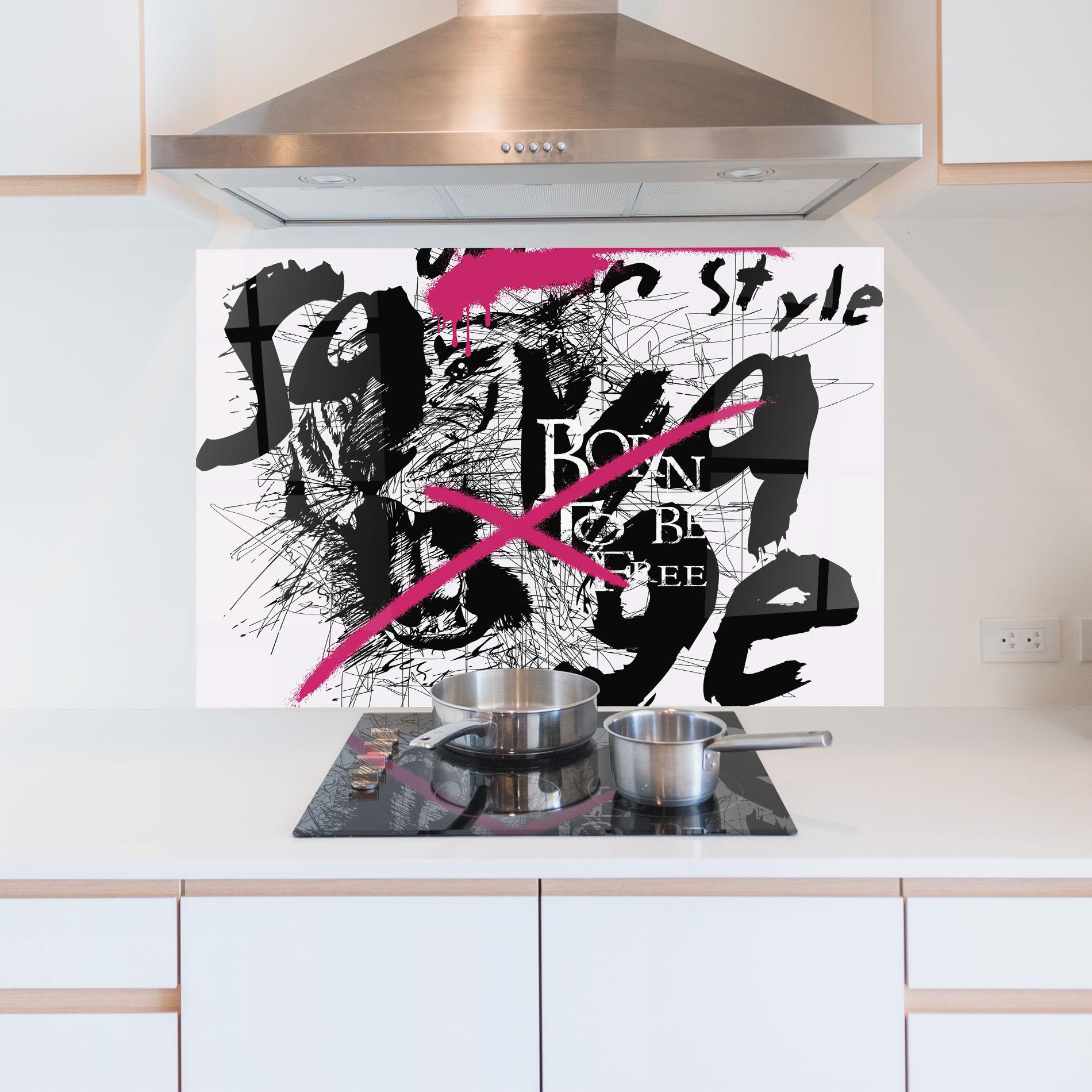 Konyhai üveg hátfal Born Free Graffiti mockup 5