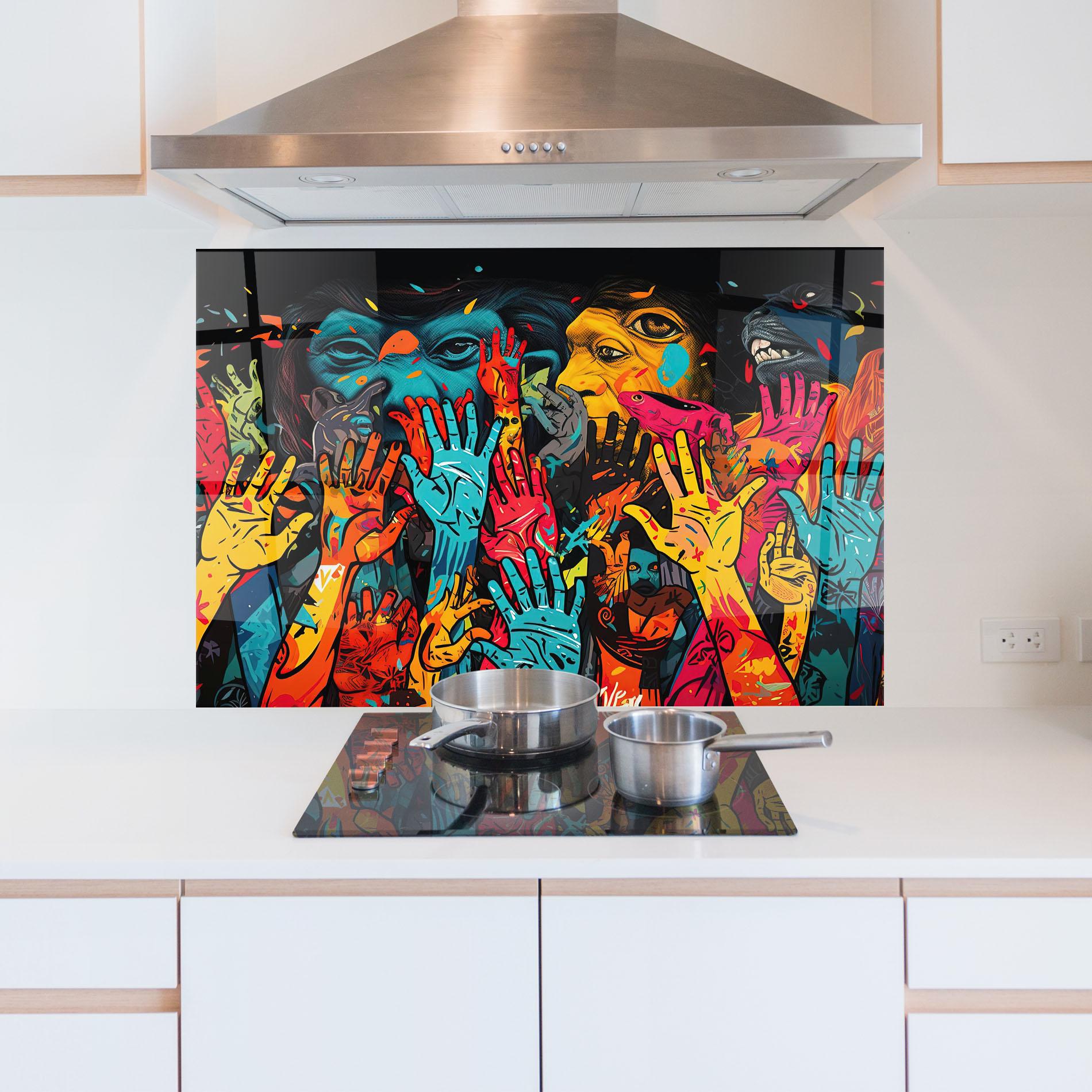 Konyhai üveg hátfal Colorful Hands mockup 5