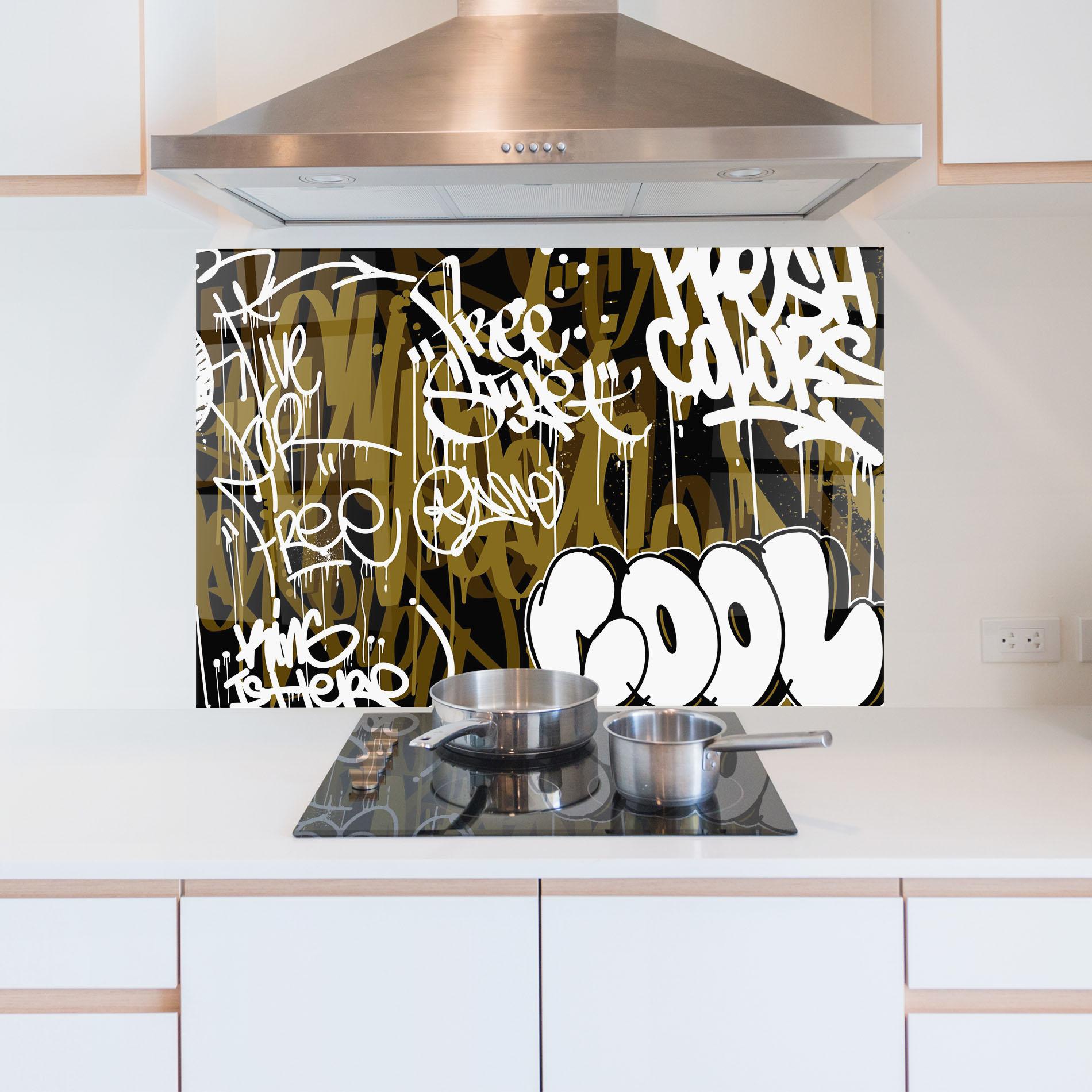 Konyhai üveg hátfal Cool Graffiti mockup 5